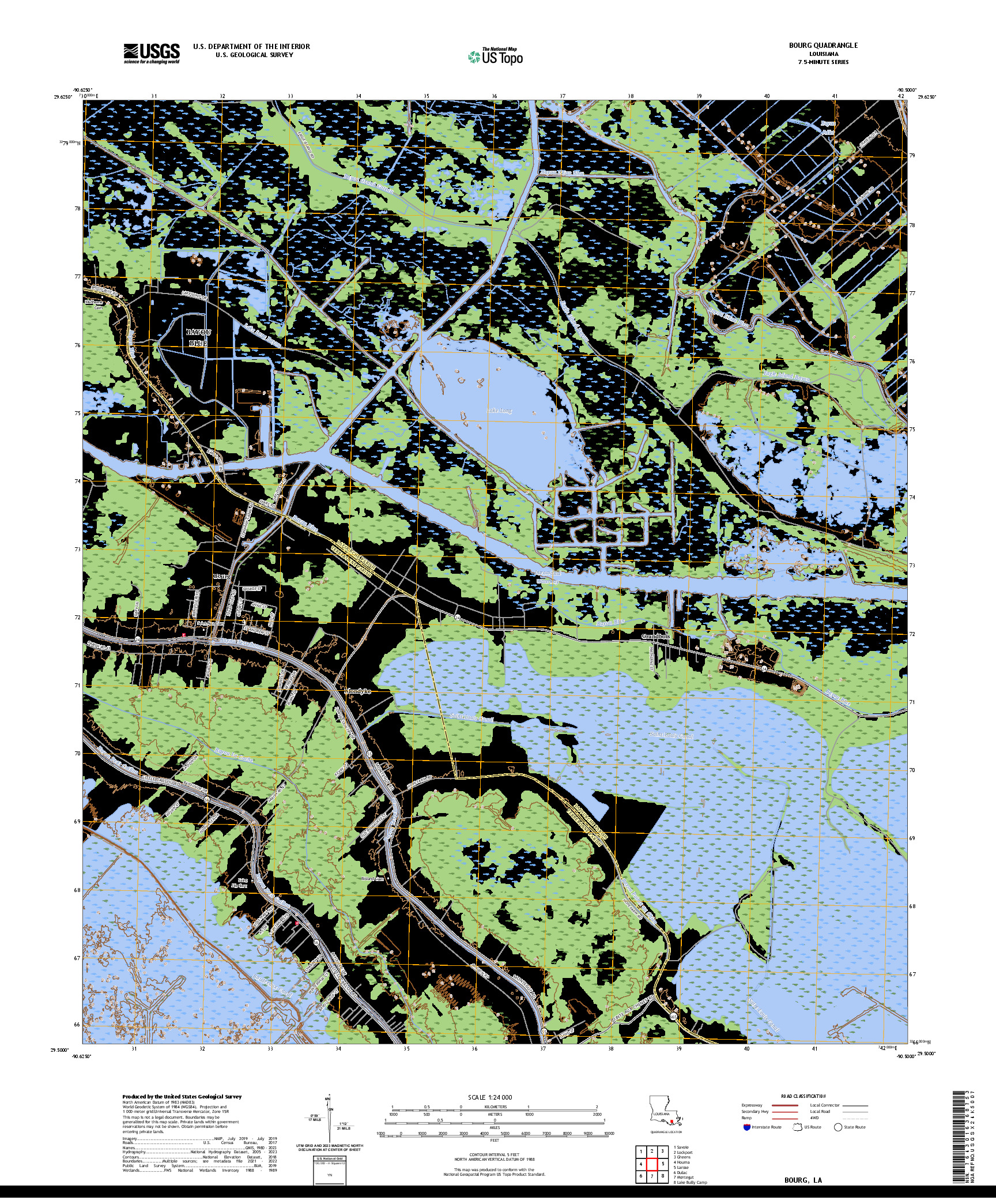 US TOPO 7.5-MINUTE MAP FOR BOURG, LA