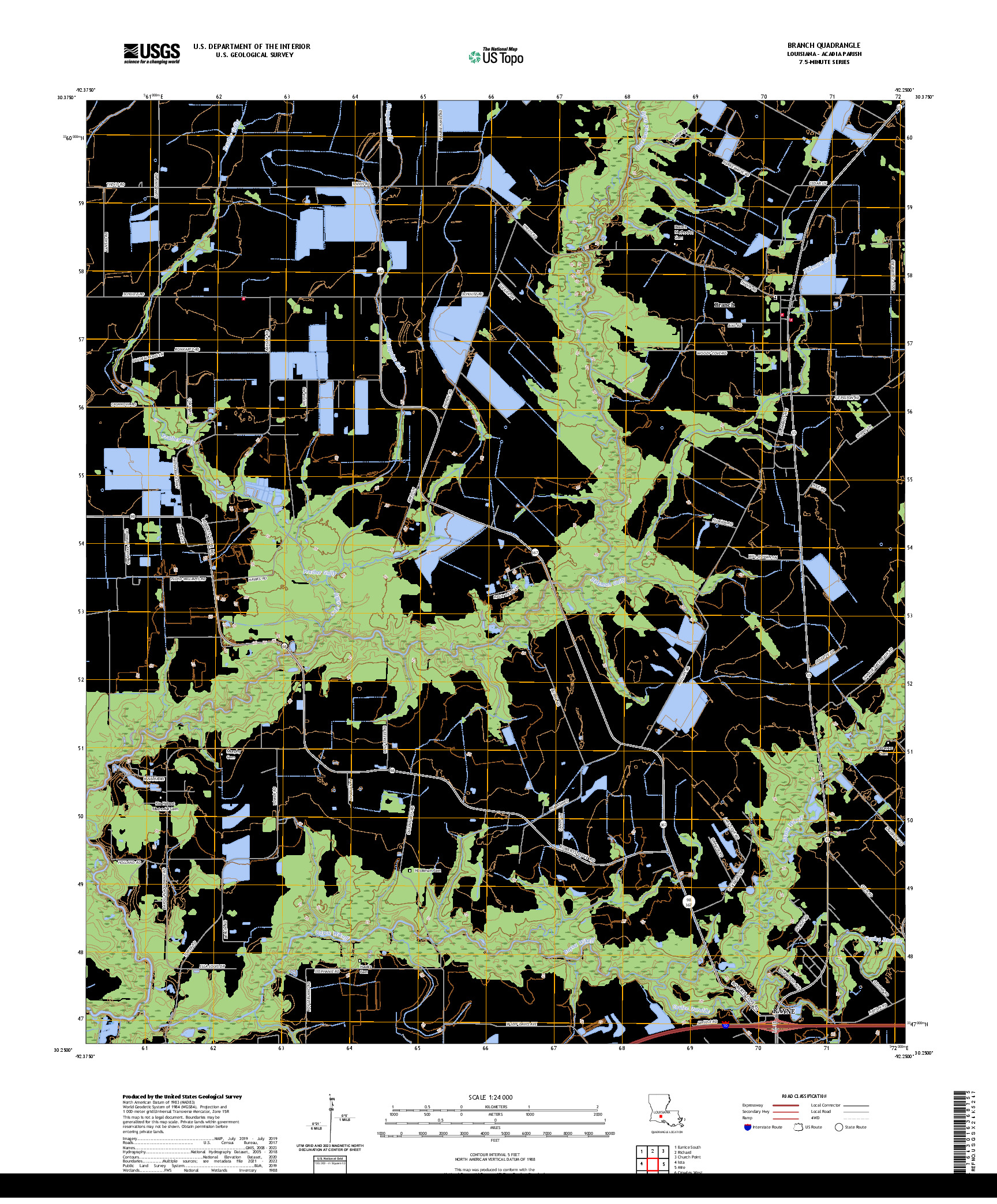 US TOPO 7.5-MINUTE MAP FOR BRANCH, LA
