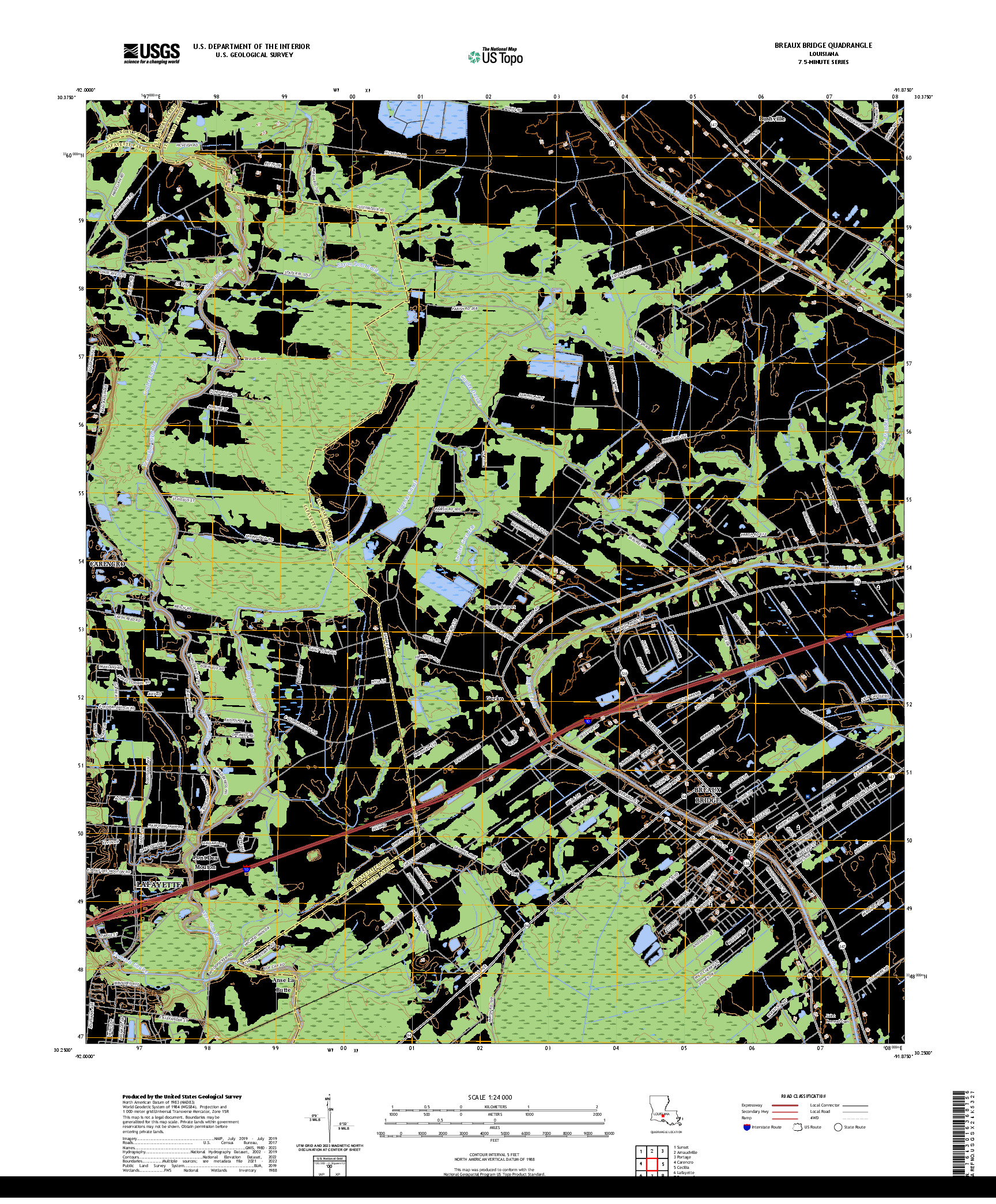 US TOPO 7.5-MINUTE MAP FOR BREAUX BRIDGE, LA