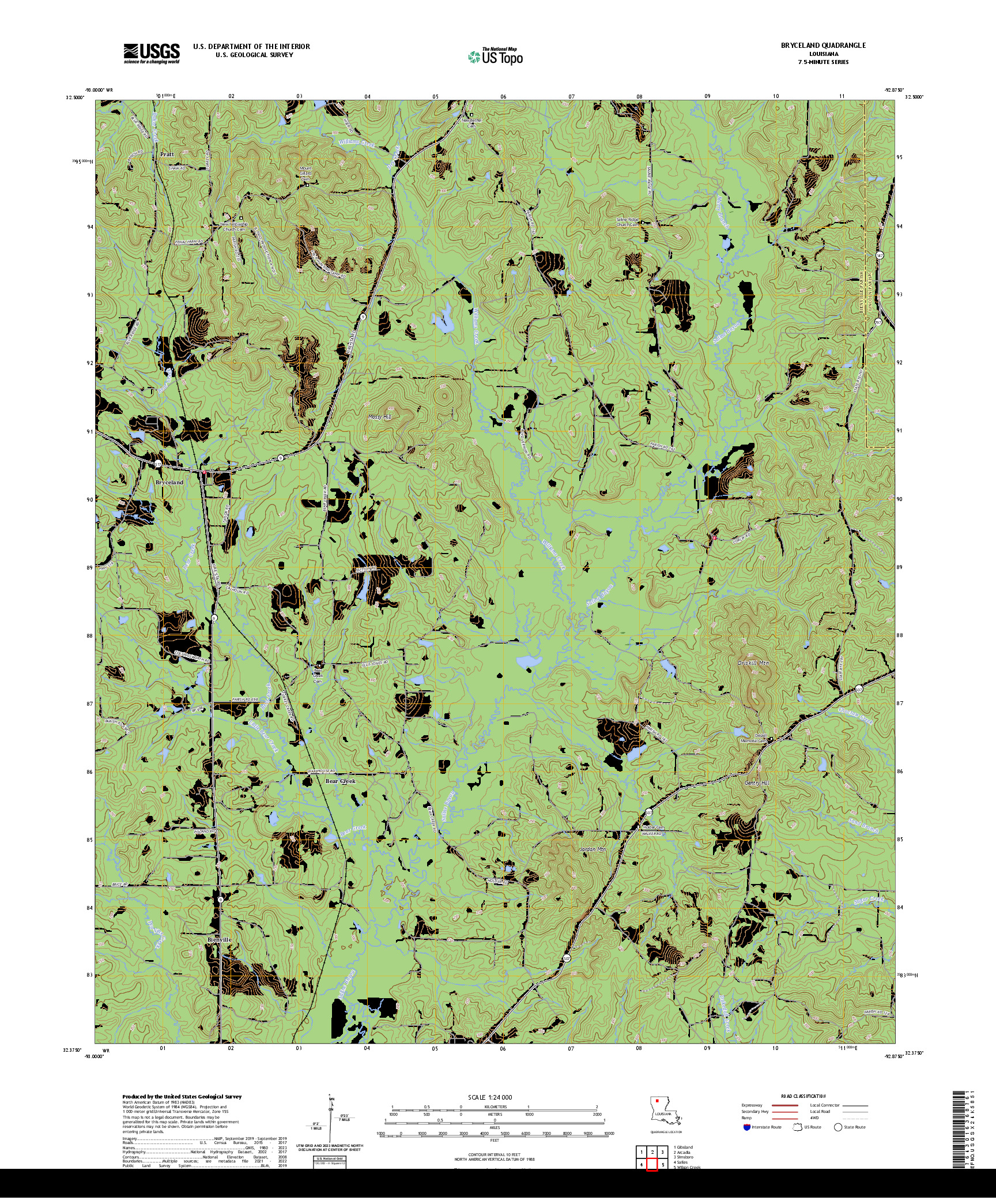 US TOPO 7.5-MINUTE MAP FOR BRYCELAND, LA