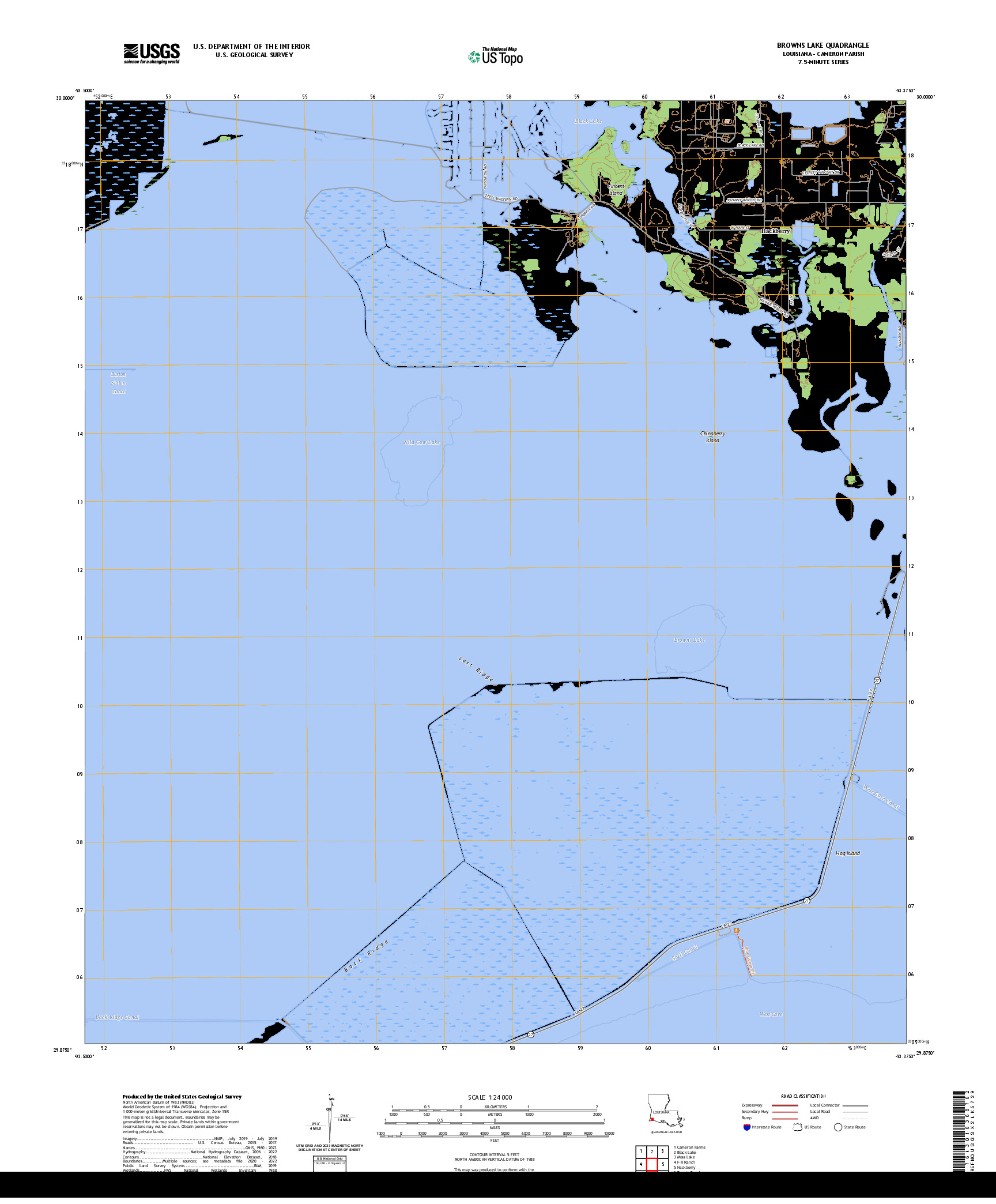 US TOPO 7.5-MINUTE MAP FOR BROWNS LAKE, LA