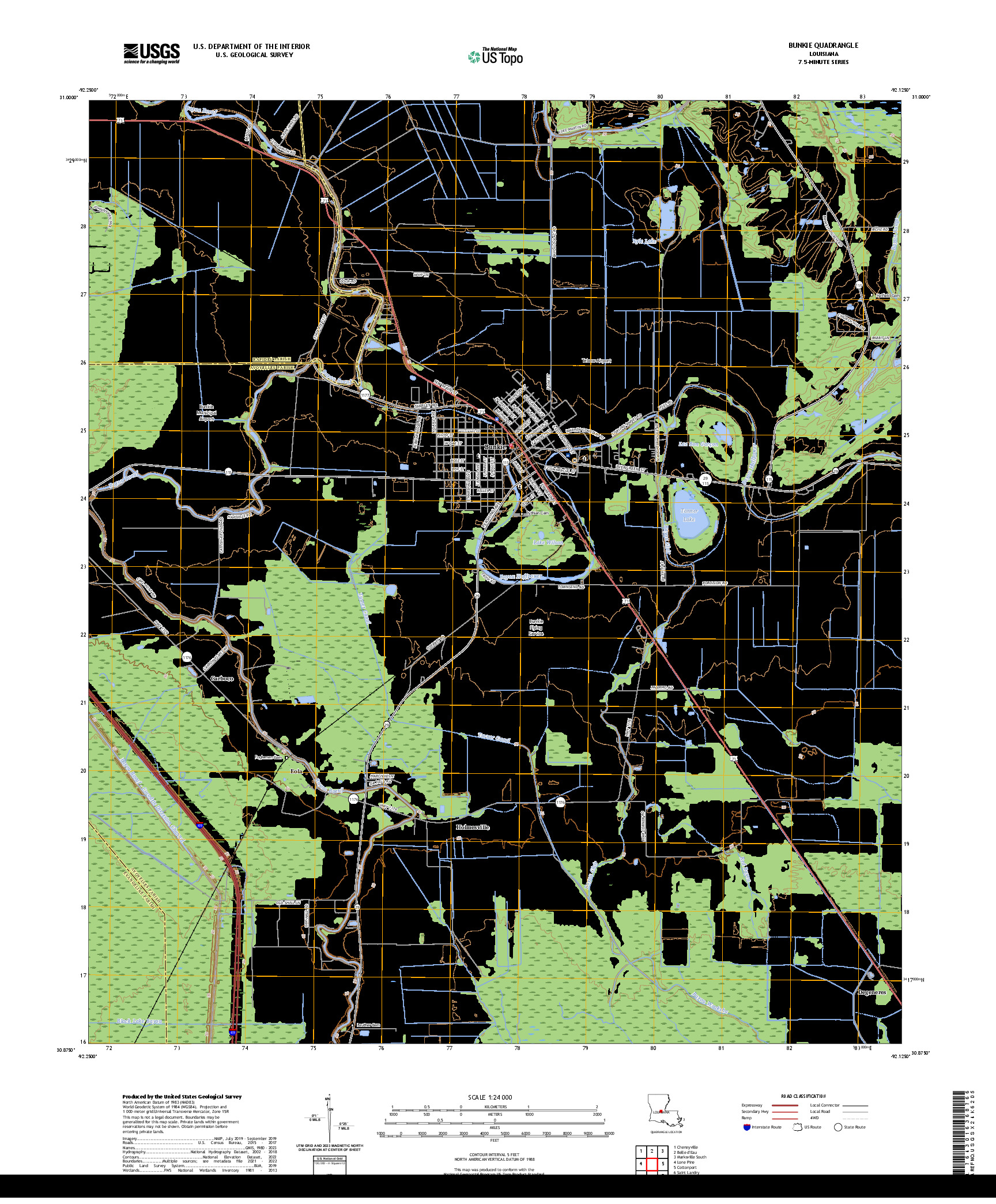 US TOPO 7.5-MINUTE MAP FOR BUNKIE, LA