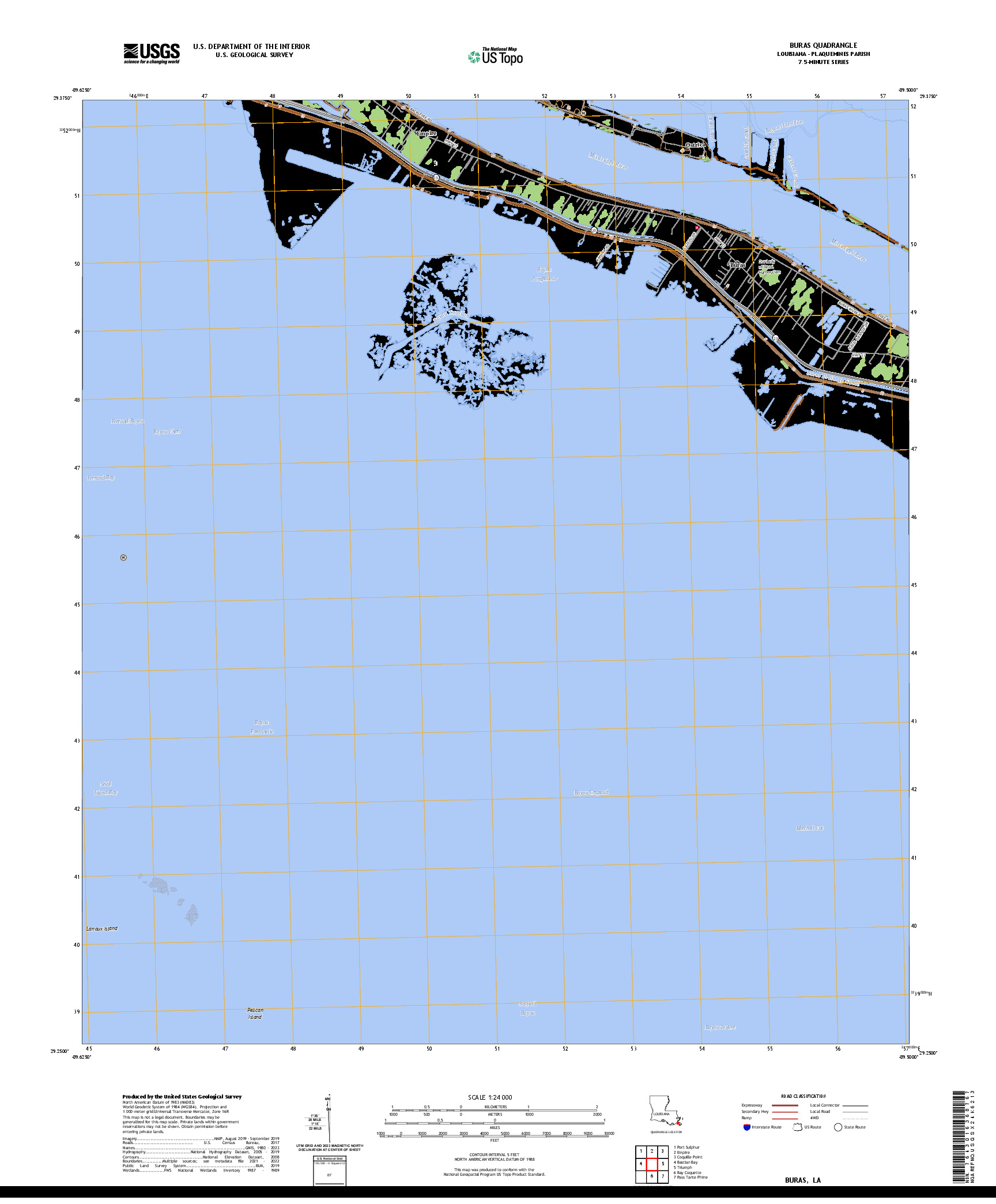 US TOPO 7.5-MINUTE MAP FOR BURAS, LA