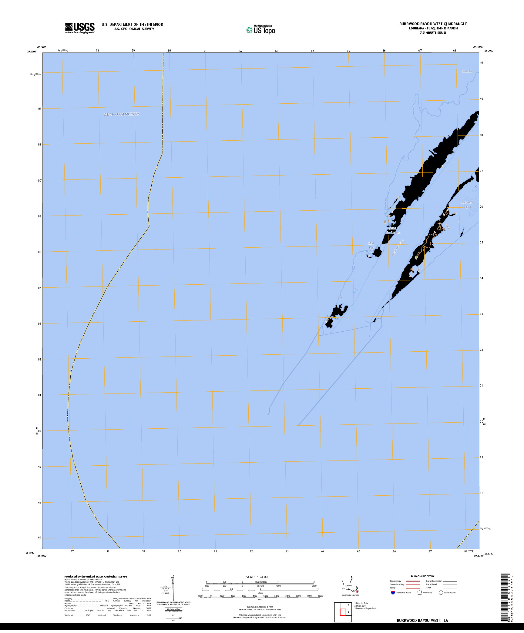 US TOPO 7.5-MINUTE MAP FOR BURRWOOD BAYOU WEST, LA
