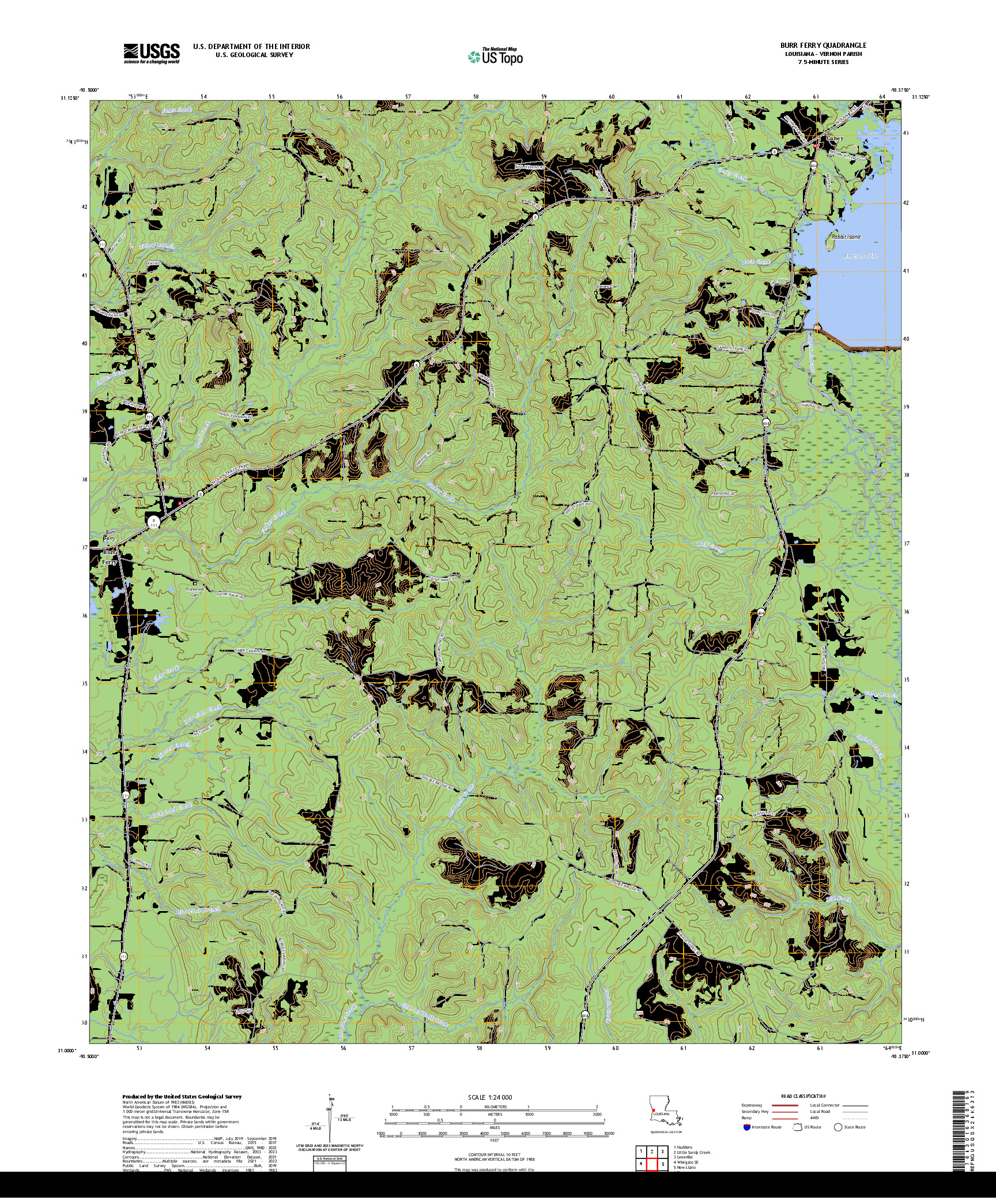 US TOPO 7.5-MINUTE MAP FOR BURR FERRY, LA