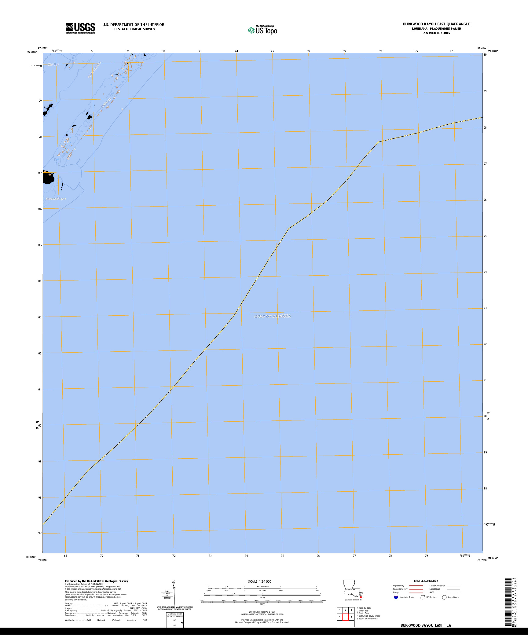 US TOPO 7.5-MINUTE MAP FOR BURRWOOD BAYOU EAST, LA