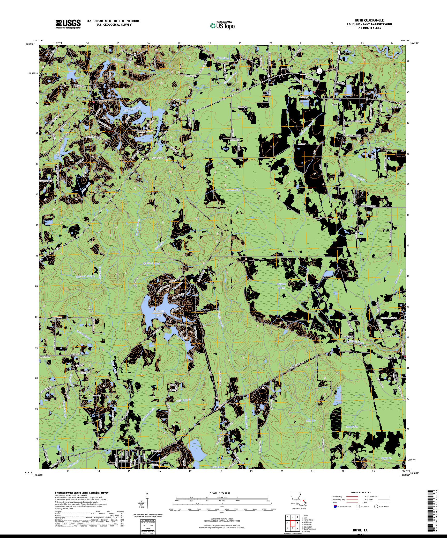 US TOPO 7.5-MINUTE MAP FOR BUSH, LA