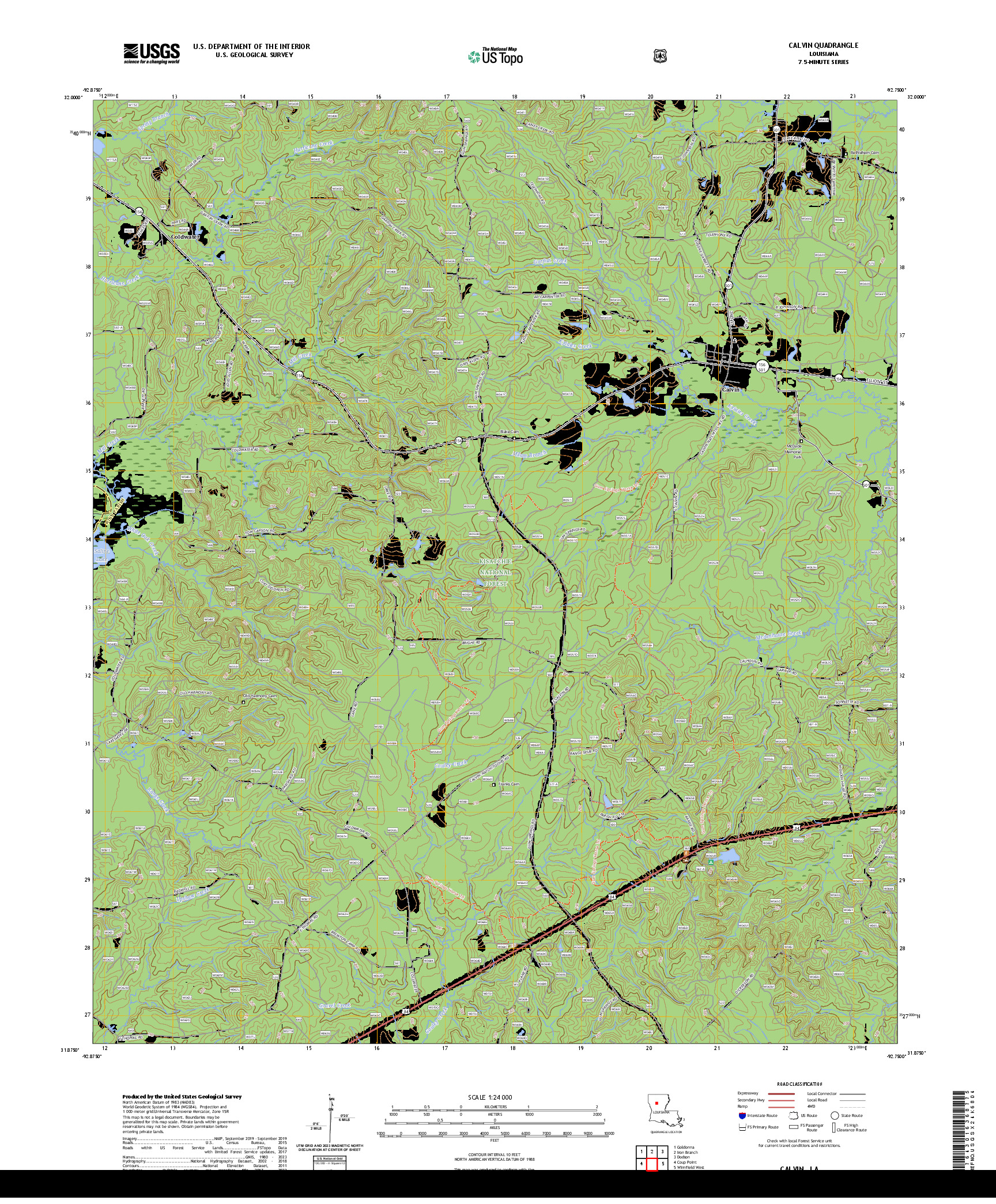 US TOPO 7.5-MINUTE MAP FOR CALVIN, LA