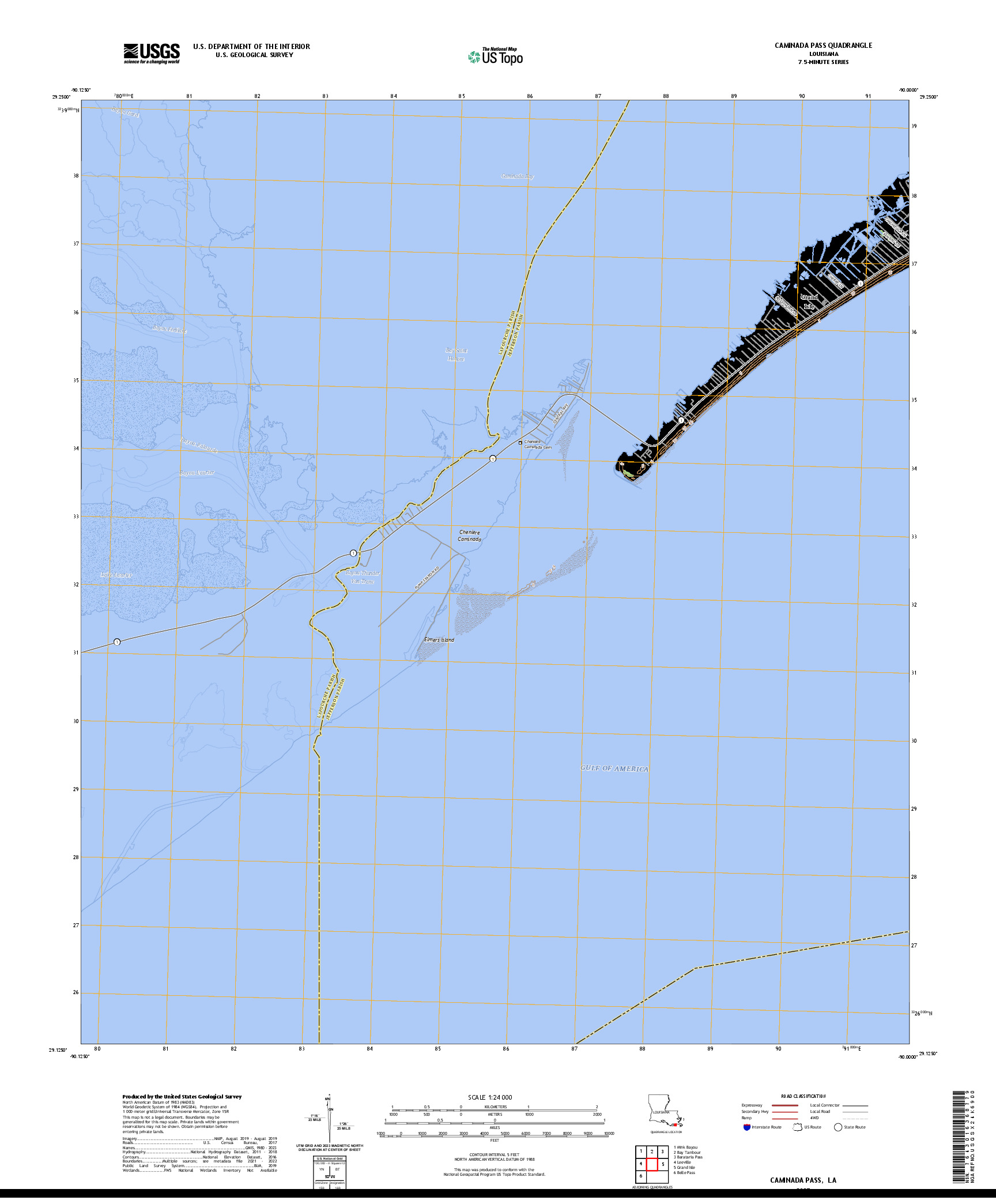 US TOPO 7.5-MINUTE MAP FOR CAMINADA PASS, LA