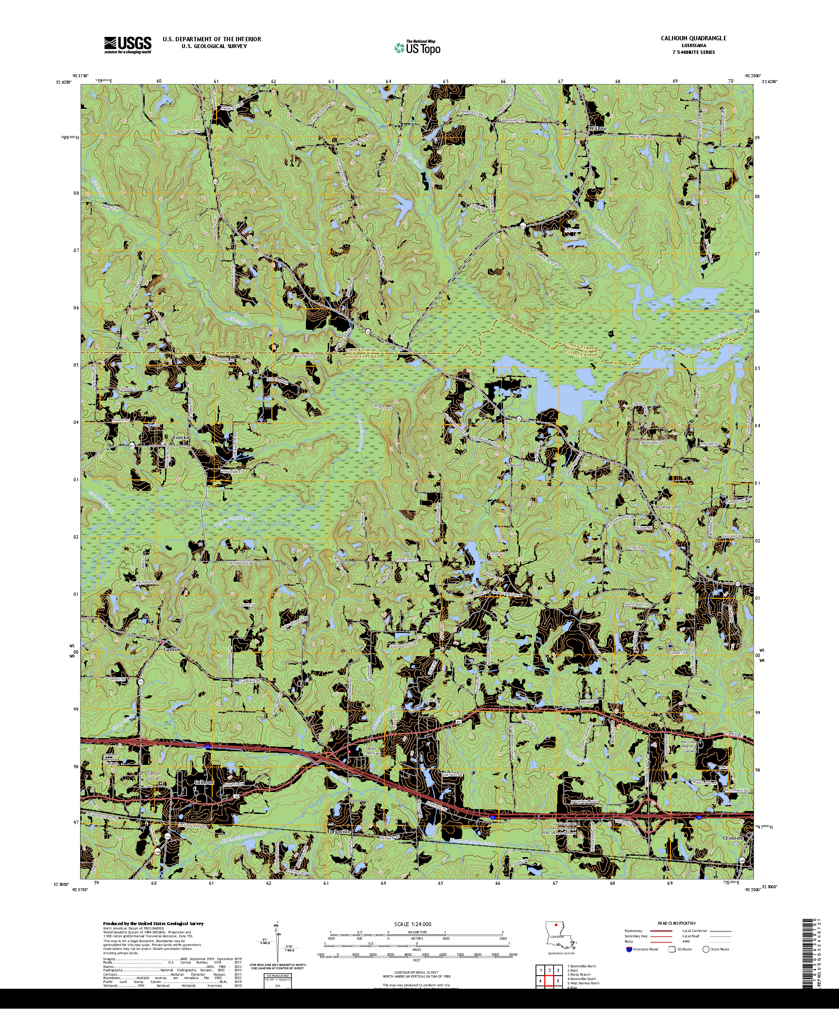 US TOPO 7.5-MINUTE MAP FOR CALHOUN, LA