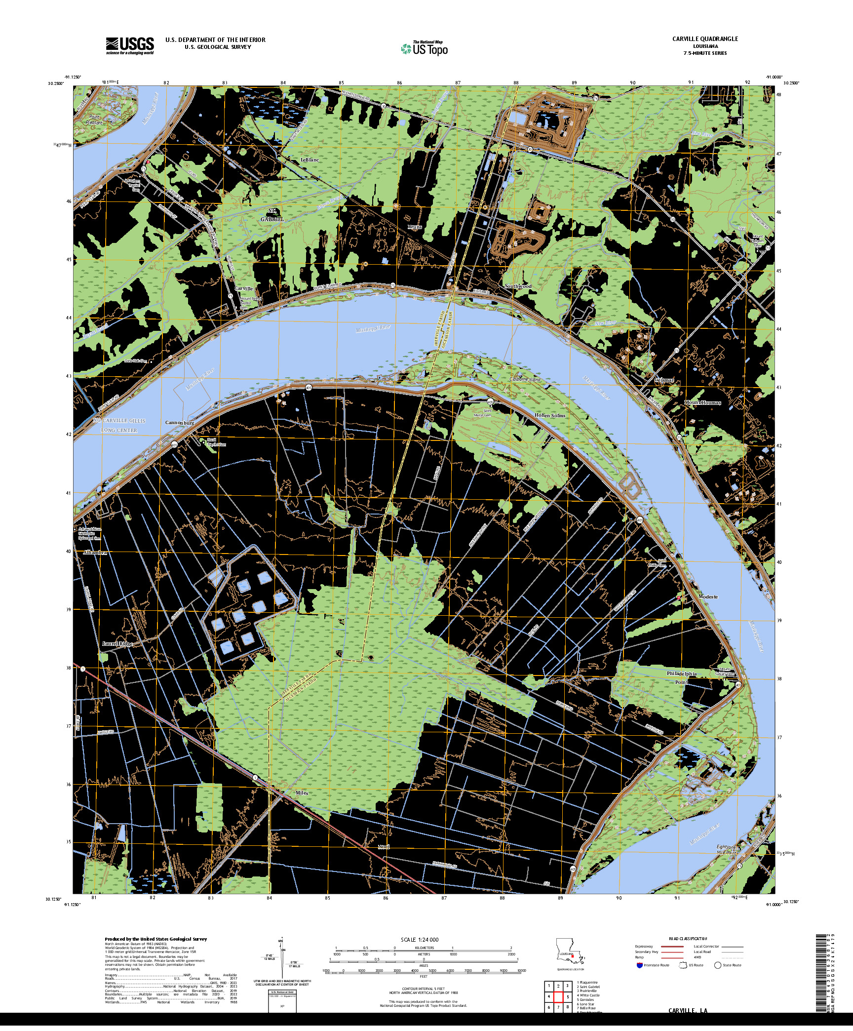 US TOPO 7.5-MINUTE MAP FOR CARVILLE, LA