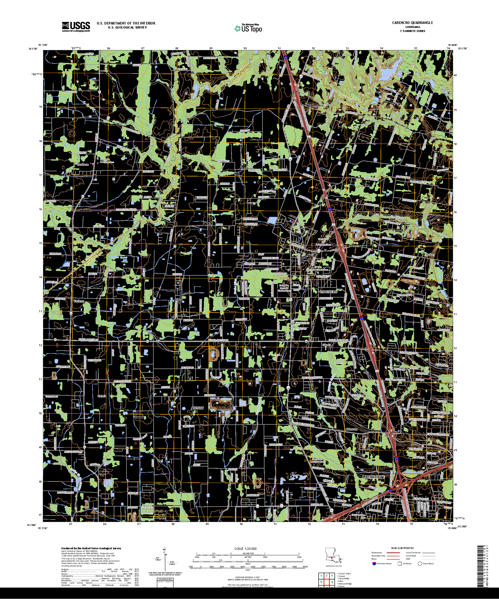 US TOPO 7.5-MINUTE MAP FOR CARENCRO, LA