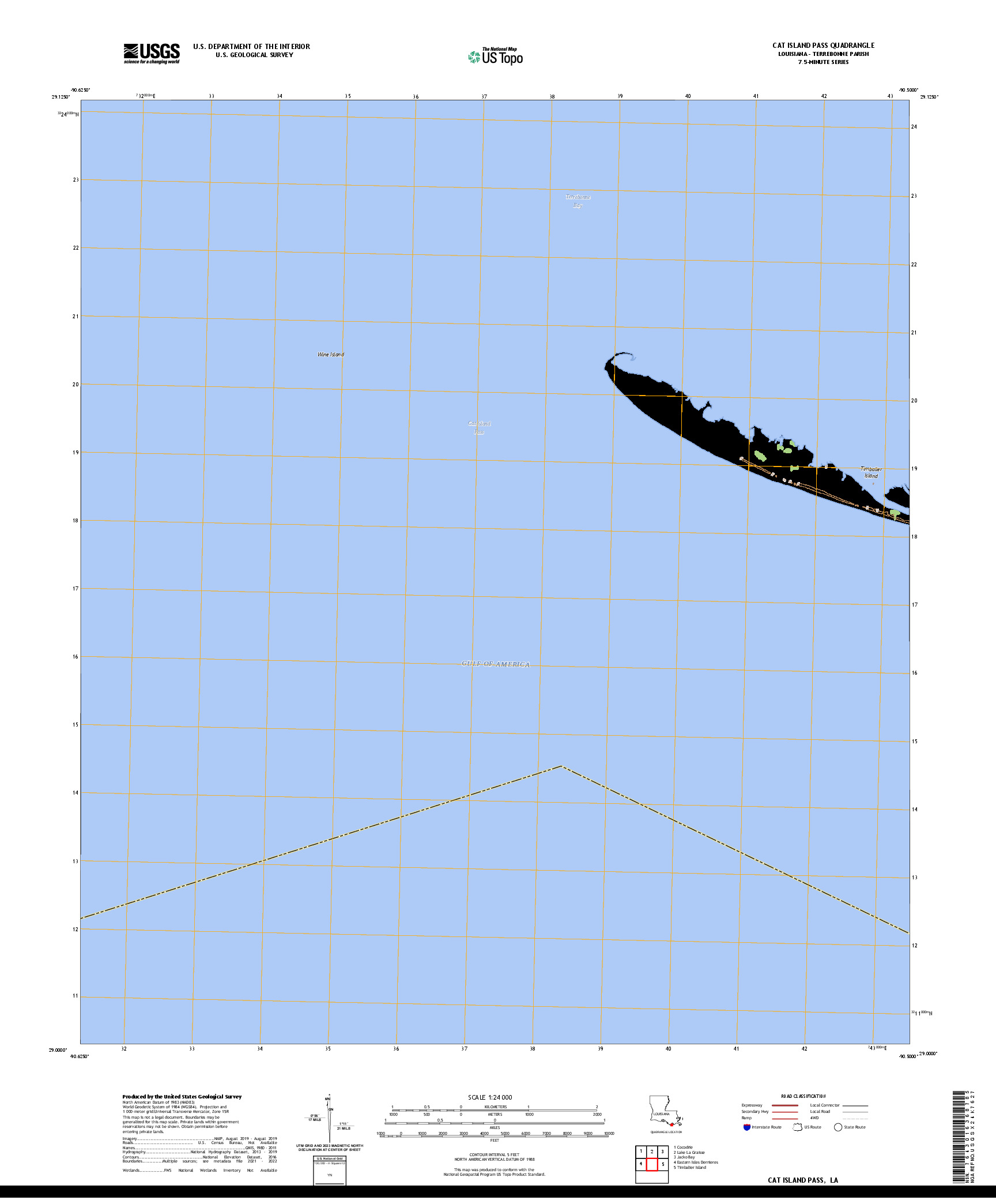 US TOPO 7.5-MINUTE MAP FOR CAT ISLAND PASS, LA