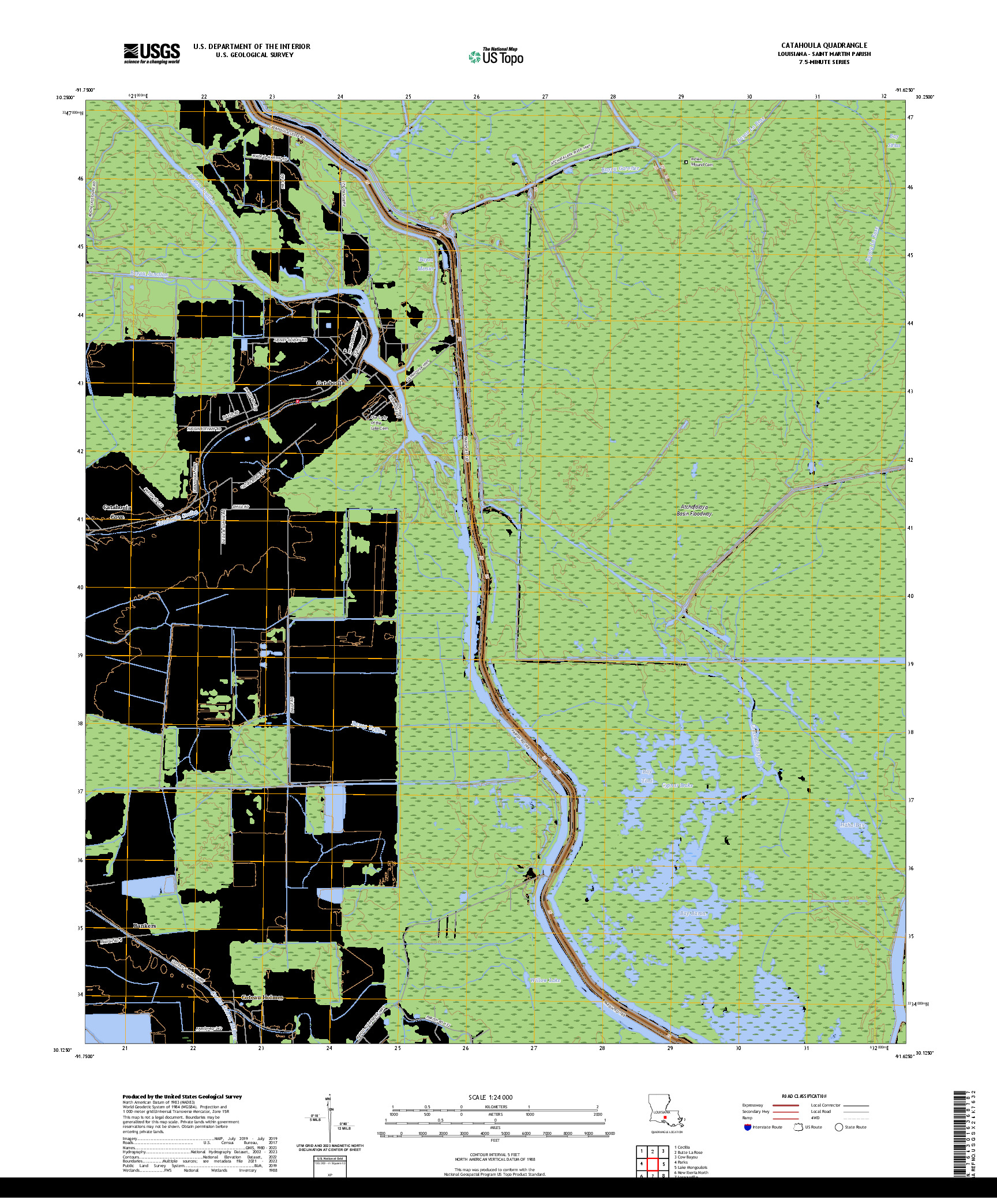 US TOPO 7.5-MINUTE MAP FOR CATAHOULA, LA