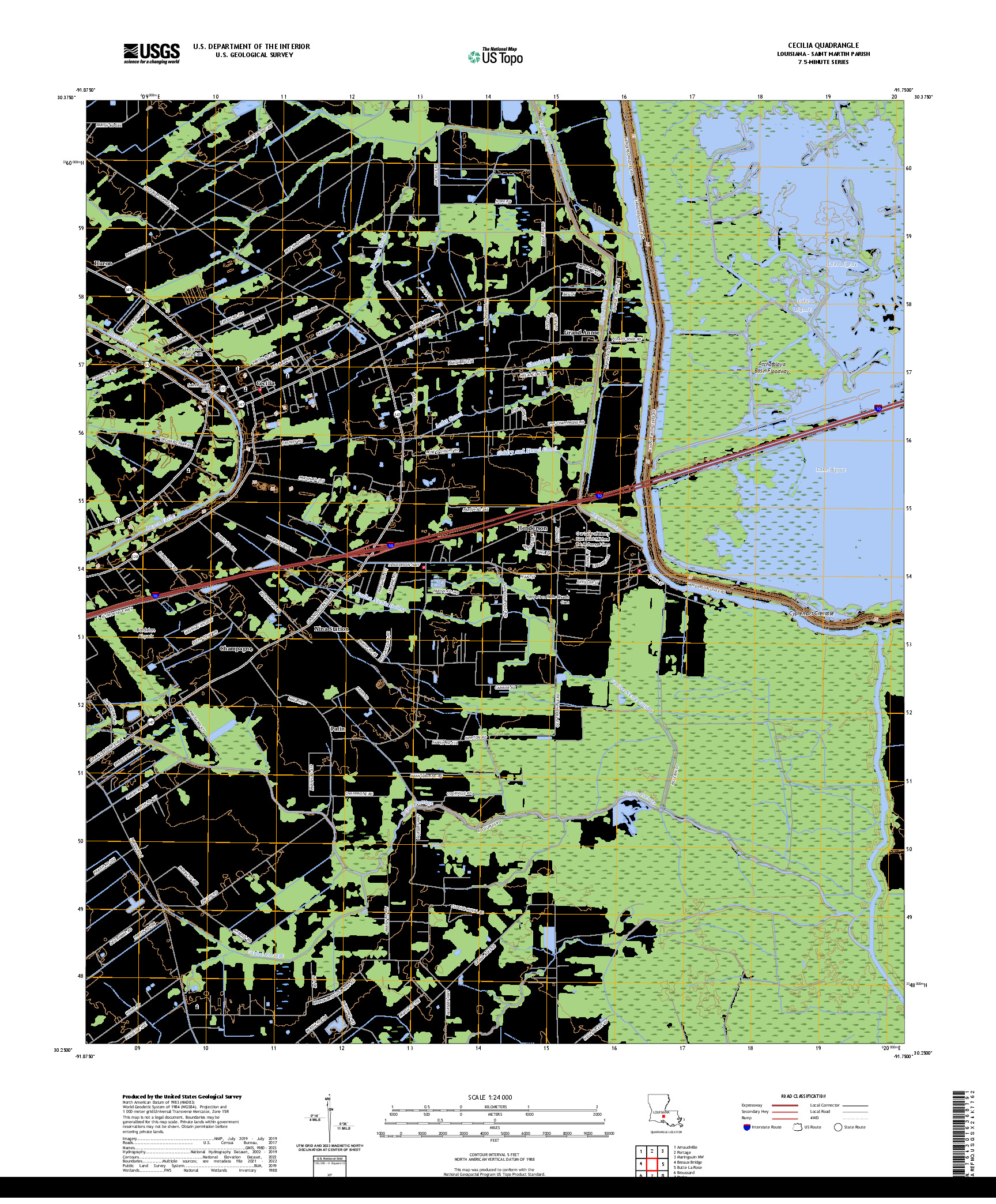 US TOPO 7.5-MINUTE MAP FOR CECILIA, LA