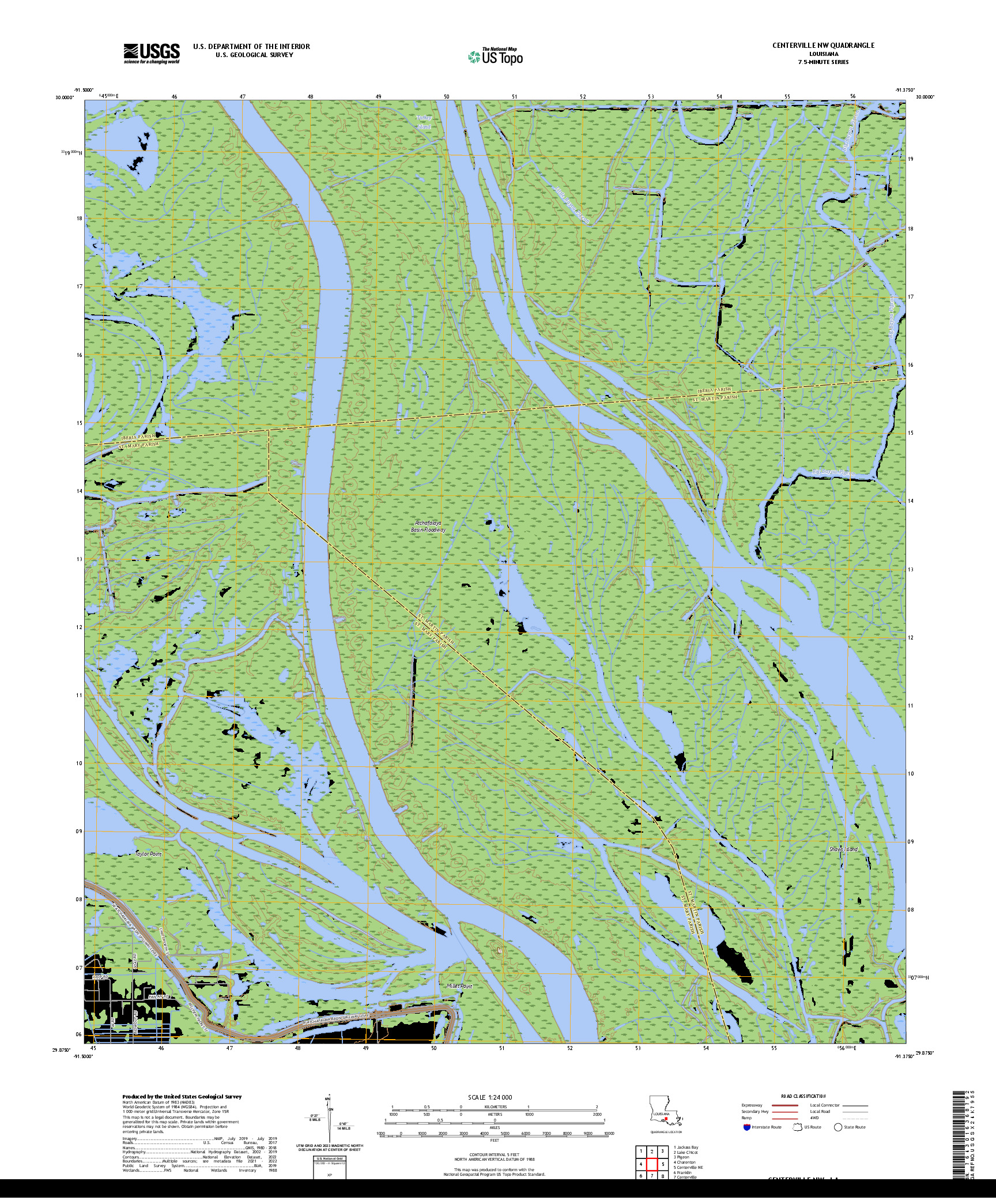 US TOPO 7.5-MINUTE MAP FOR CENTERVILLE NW, LA