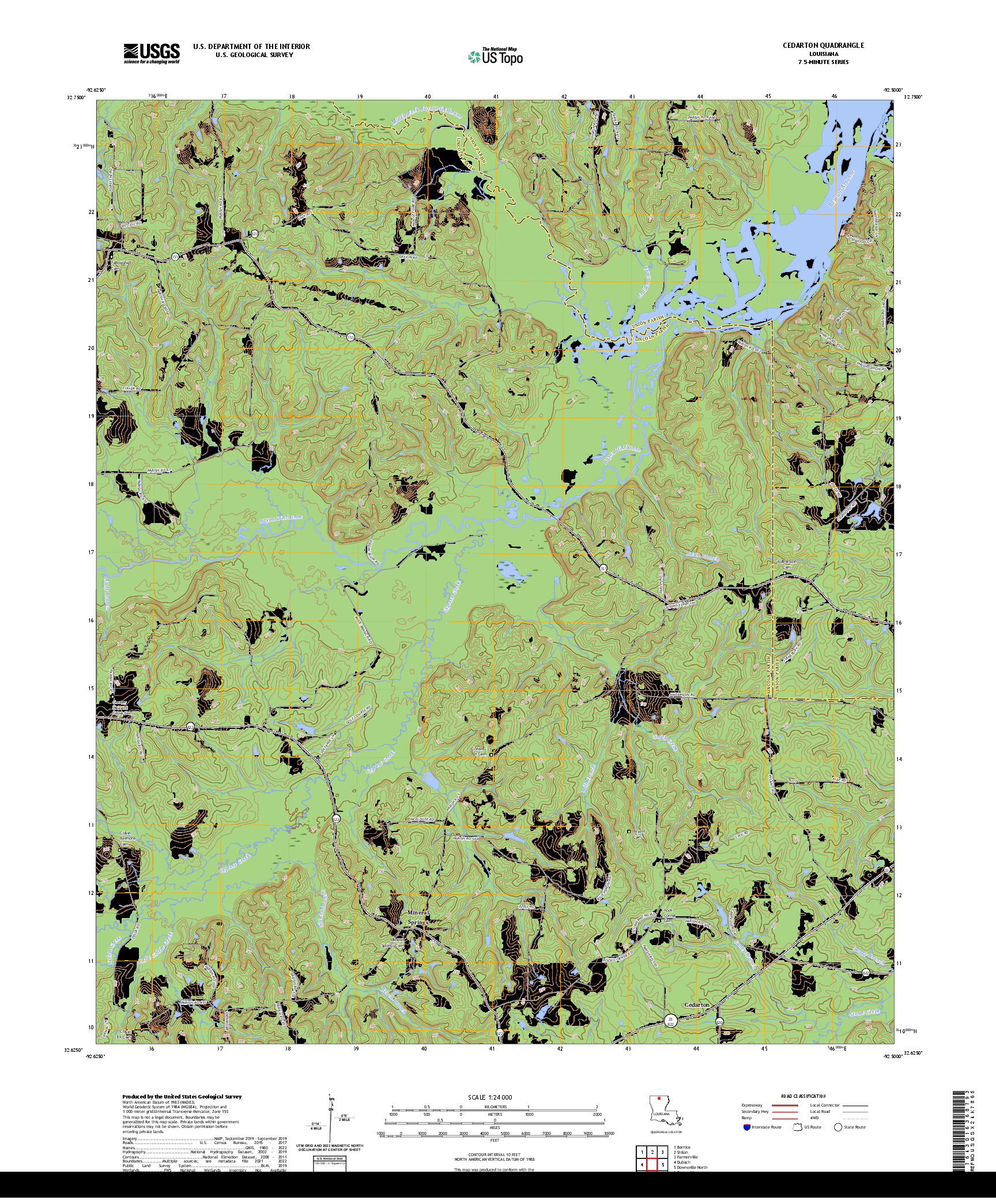 US TOPO 7.5-MINUTE MAP FOR CEDARTON, LA