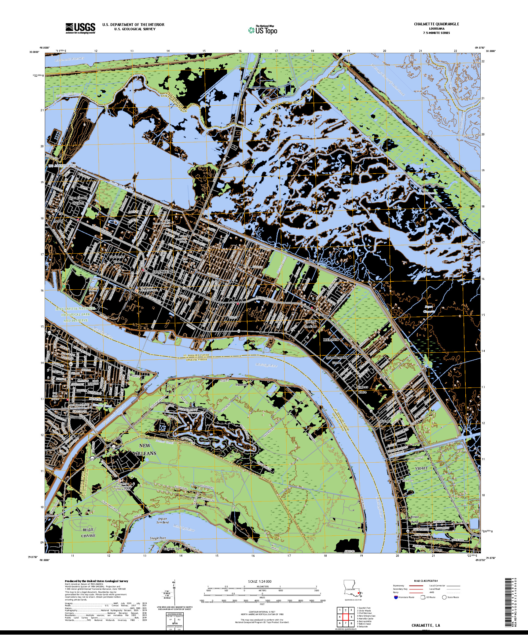 US TOPO 7.5-MINUTE MAP FOR CHALMETTE, LA