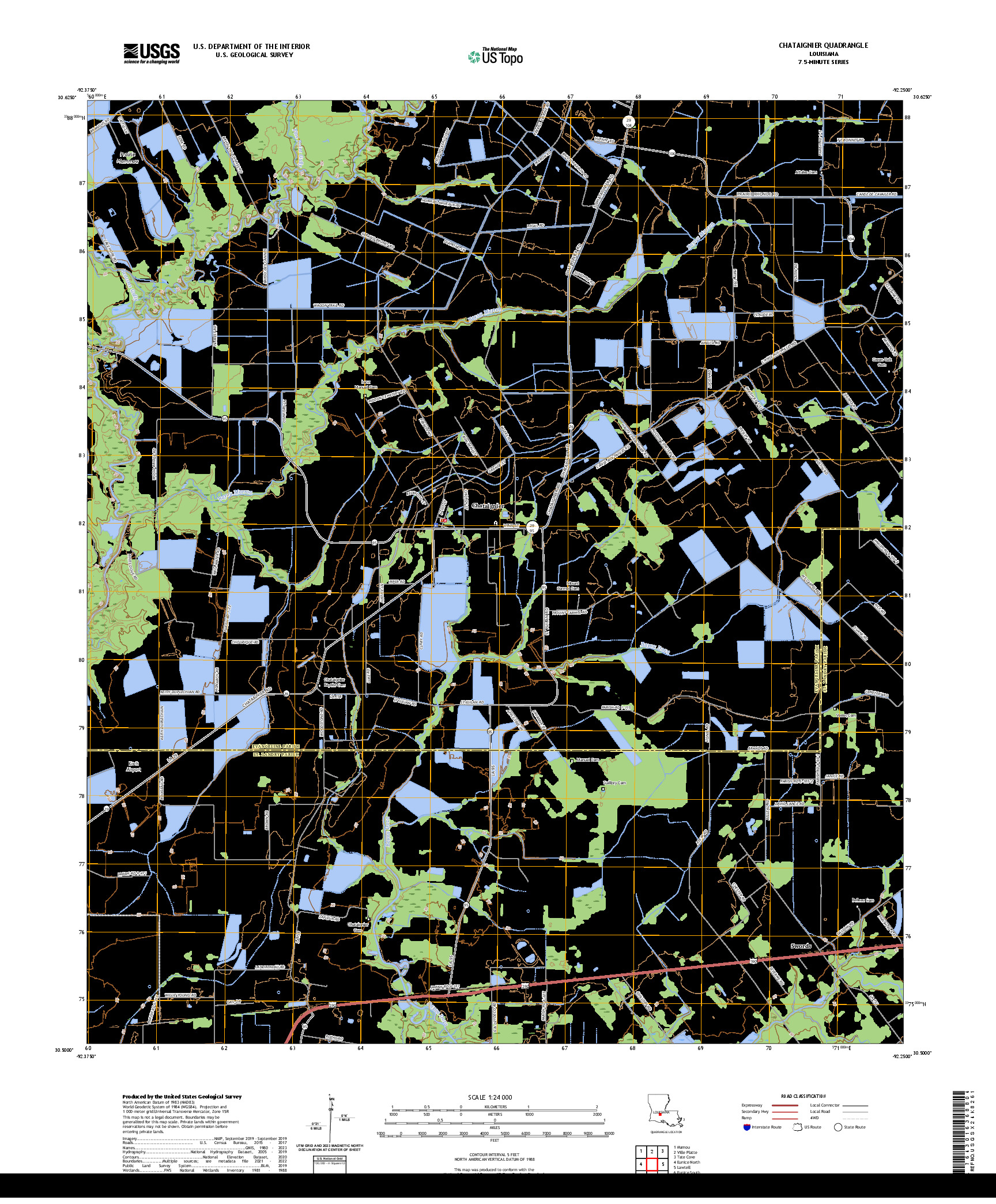 US TOPO 7.5-MINUTE MAP FOR CHATAIGNIER, LA