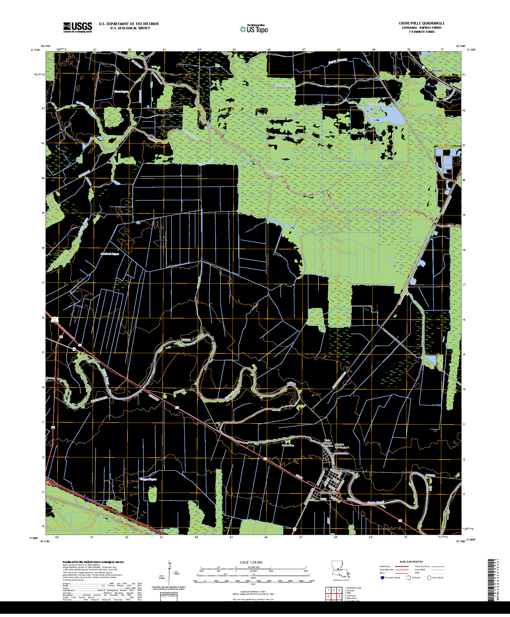 US TOPO 7.5-MINUTE MAP FOR CHENEYVILLE, LA