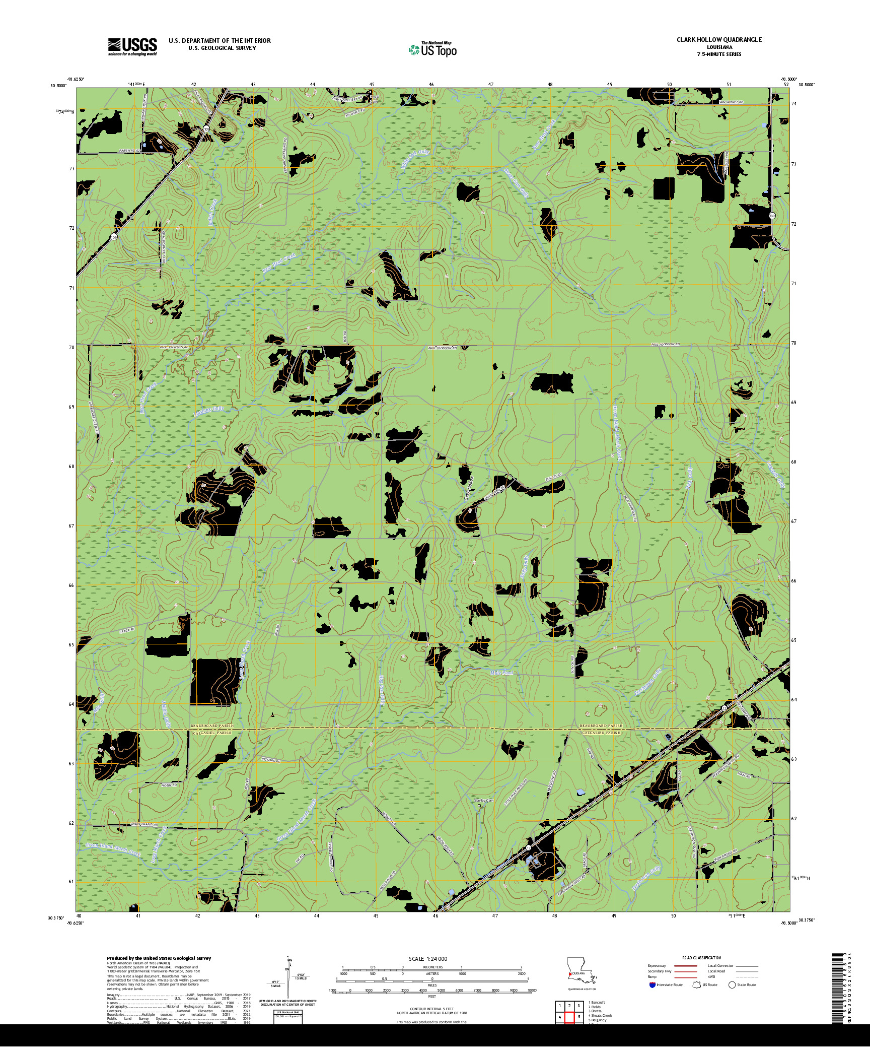 US TOPO 7.5-MINUTE MAP FOR CLARK HOLLOW, LA