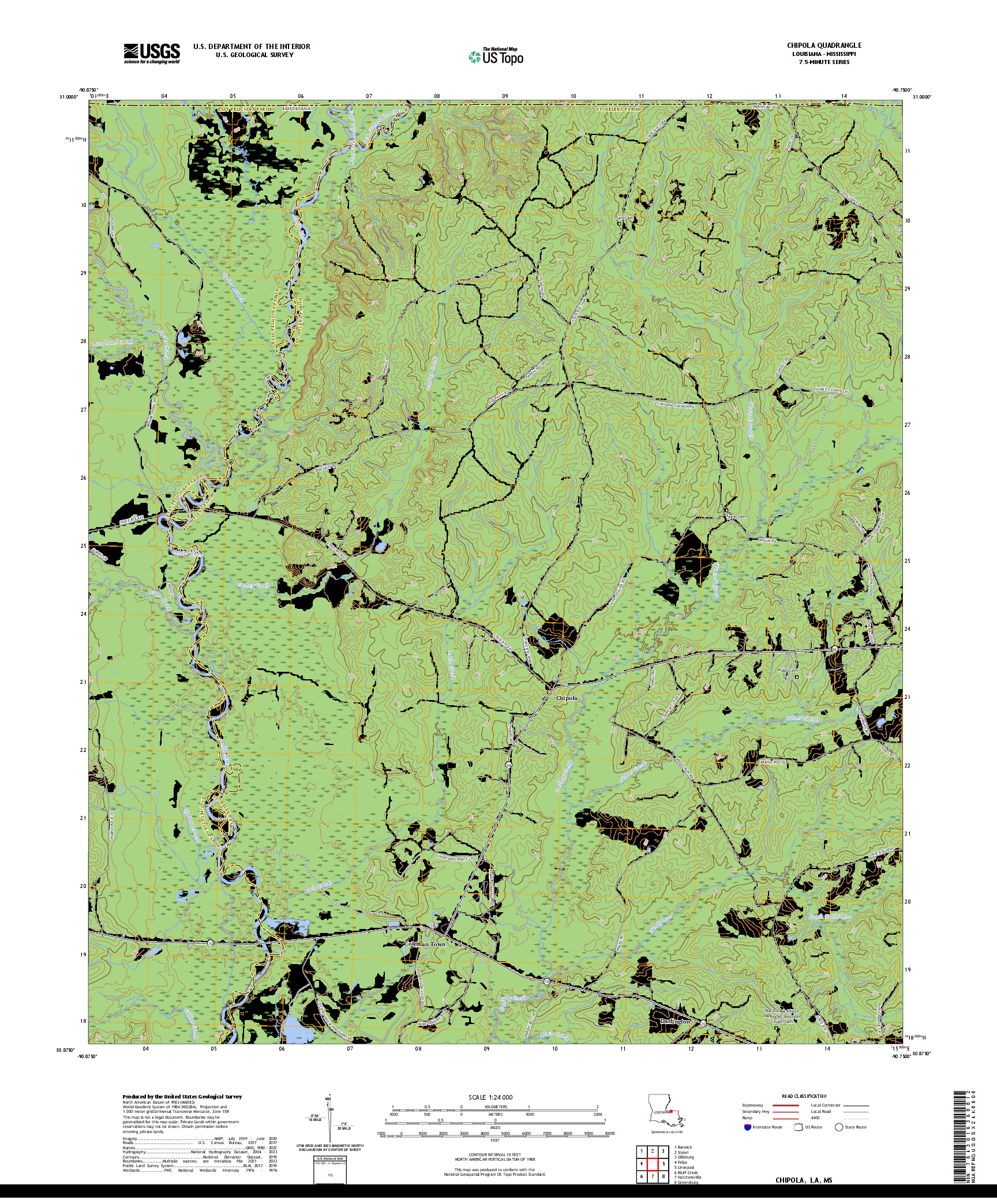 US TOPO 7.5-MINUTE MAP FOR CHIPOLA, LA,MS