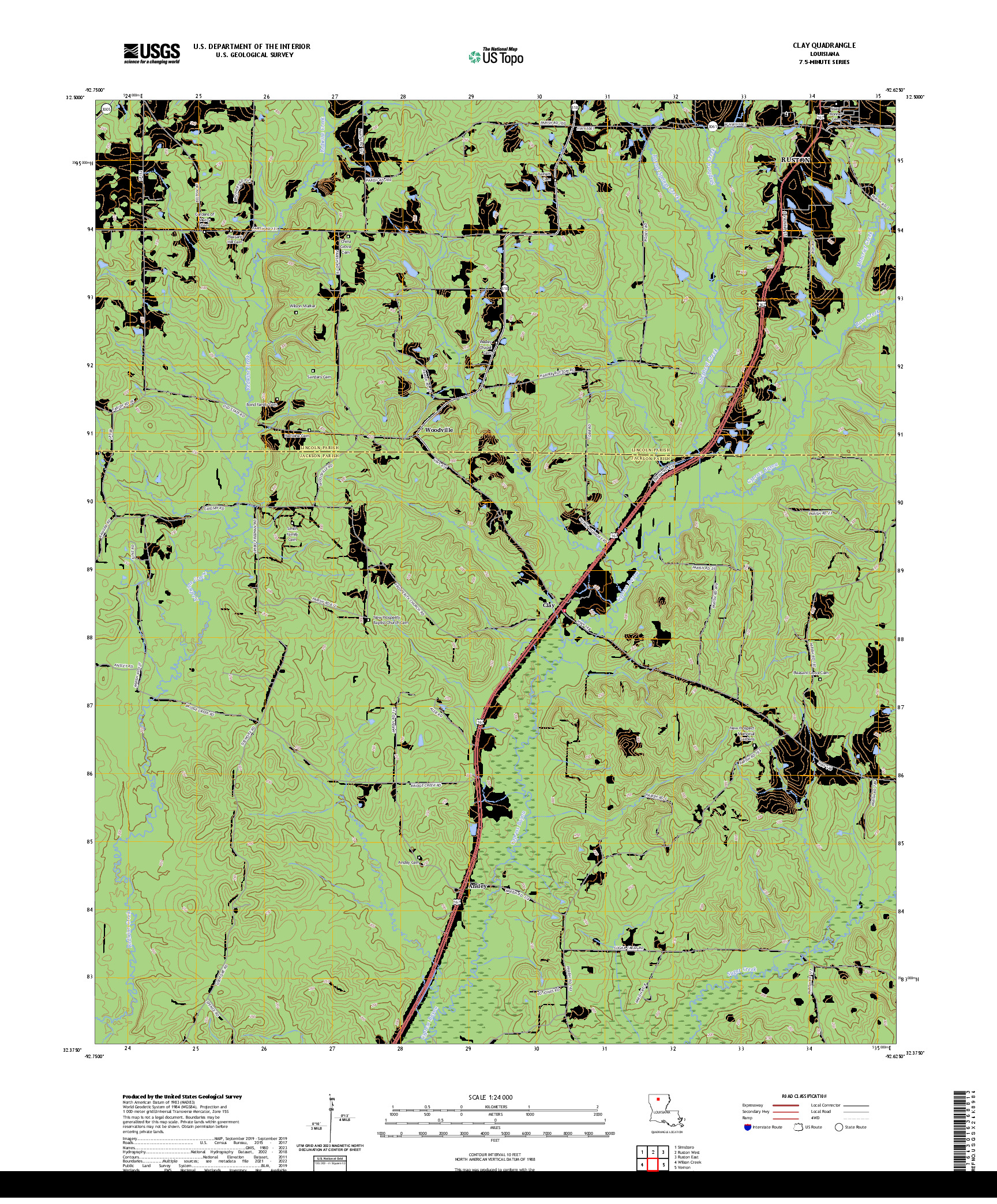 US TOPO 7.5-MINUTE MAP FOR CLAY, LA