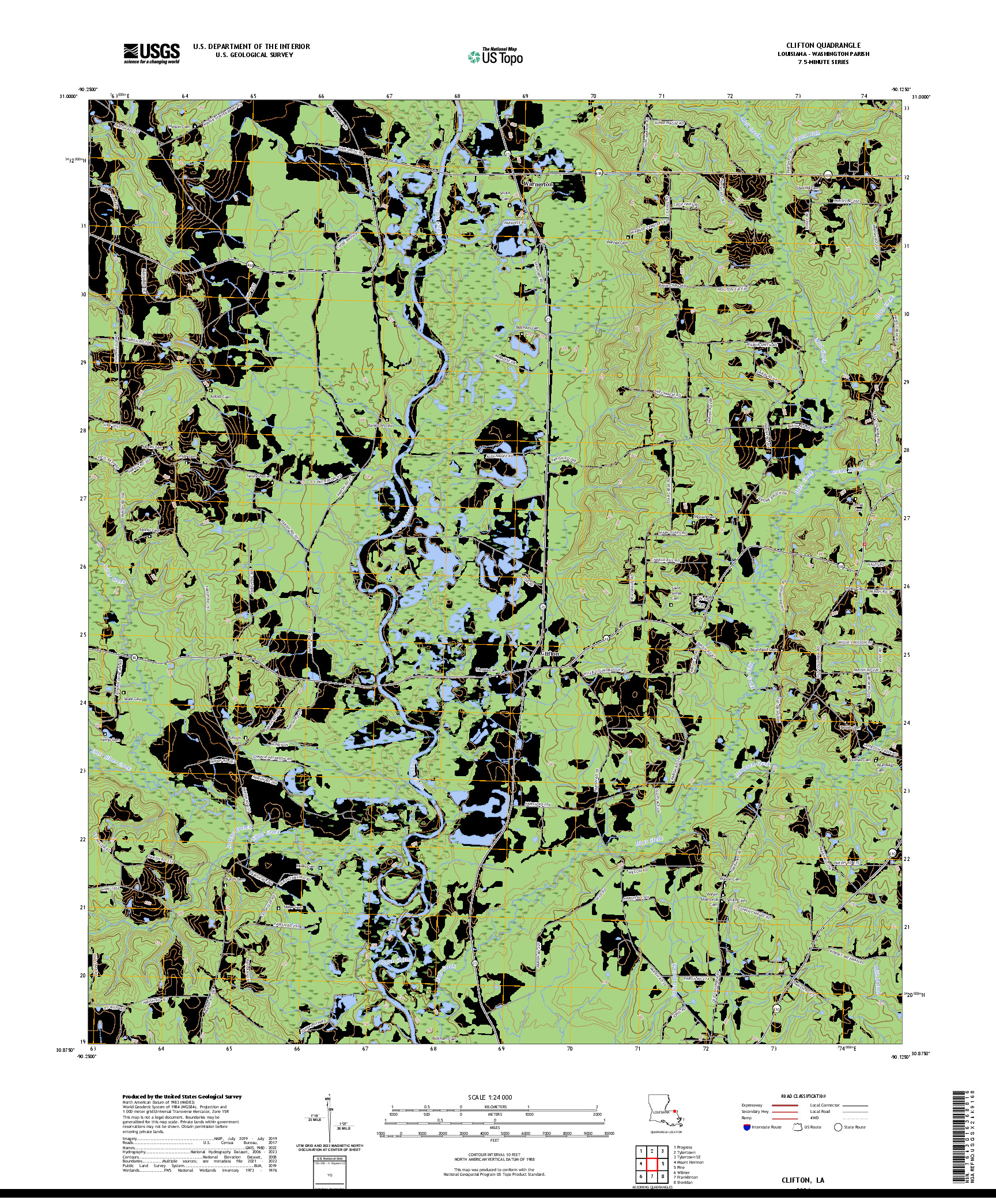 US TOPO 7.5-MINUTE MAP FOR CLIFTON, LA