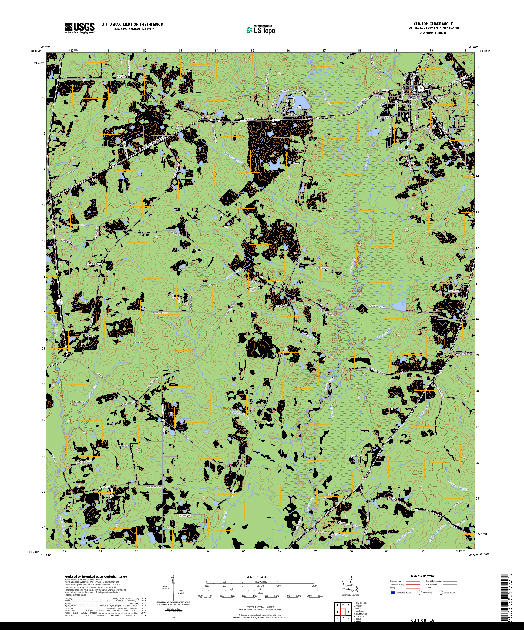 US TOPO 7.5-MINUTE MAP FOR CLINTON, LA