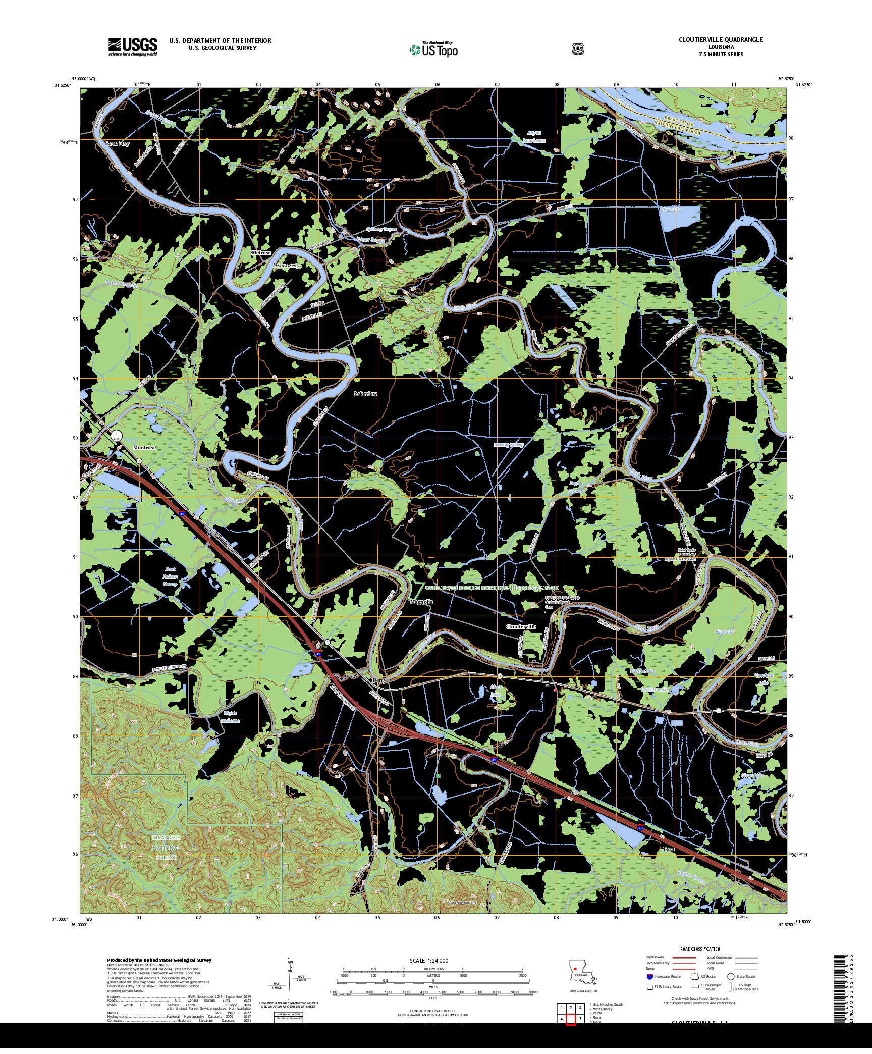 US TOPO 7.5-MINUTE MAP FOR CLOUTIERVILLE, LA
