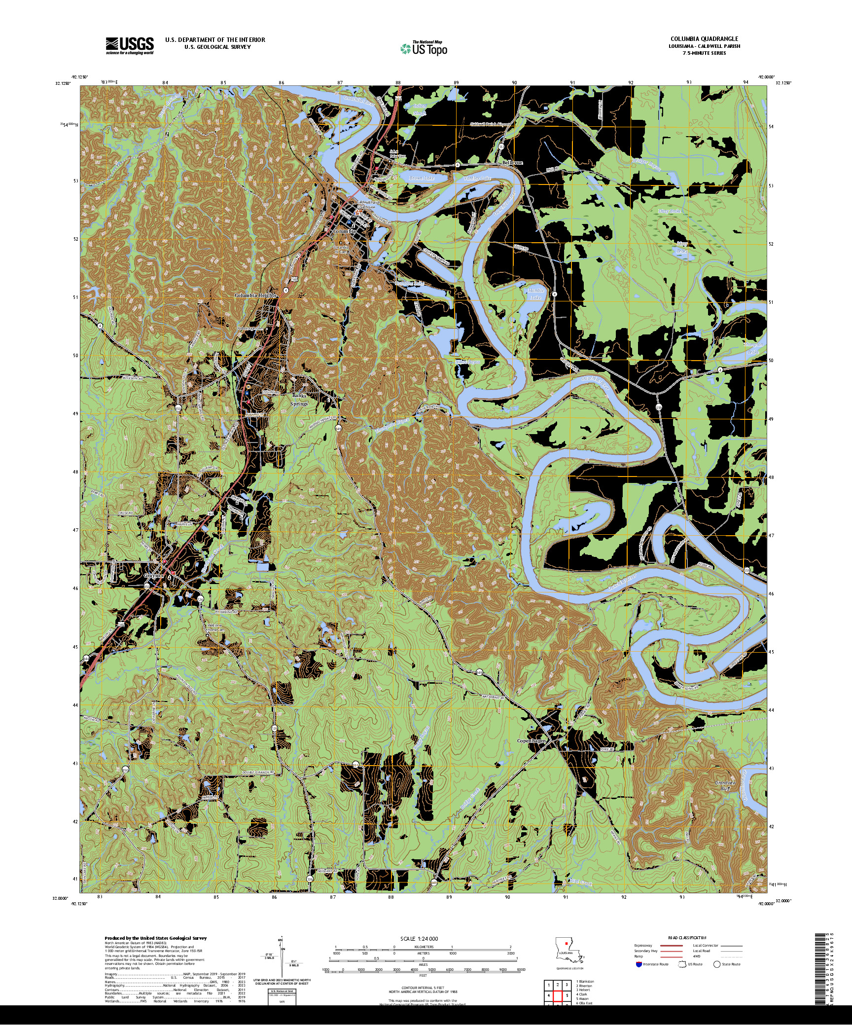 US TOPO 7.5-MINUTE MAP FOR COLUMBIA, LA