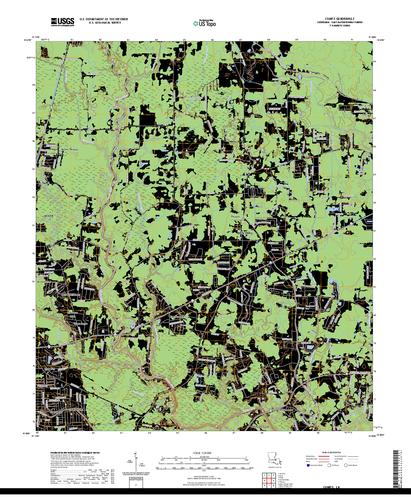 US TOPO 7.5-MINUTE MAP FOR COMITE, LA