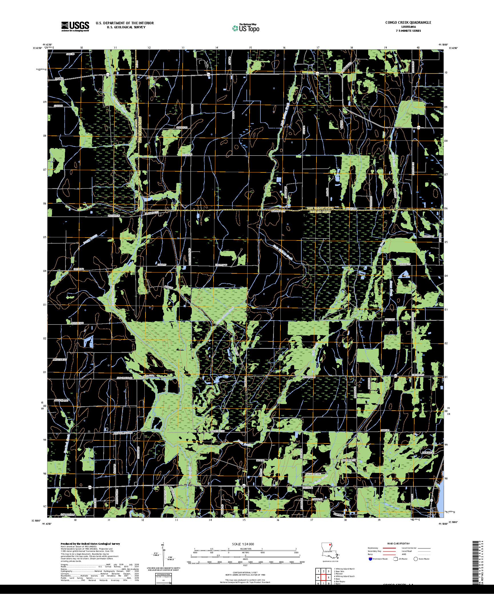 US TOPO 7.5-MINUTE MAP FOR CONGO CREEK, LA