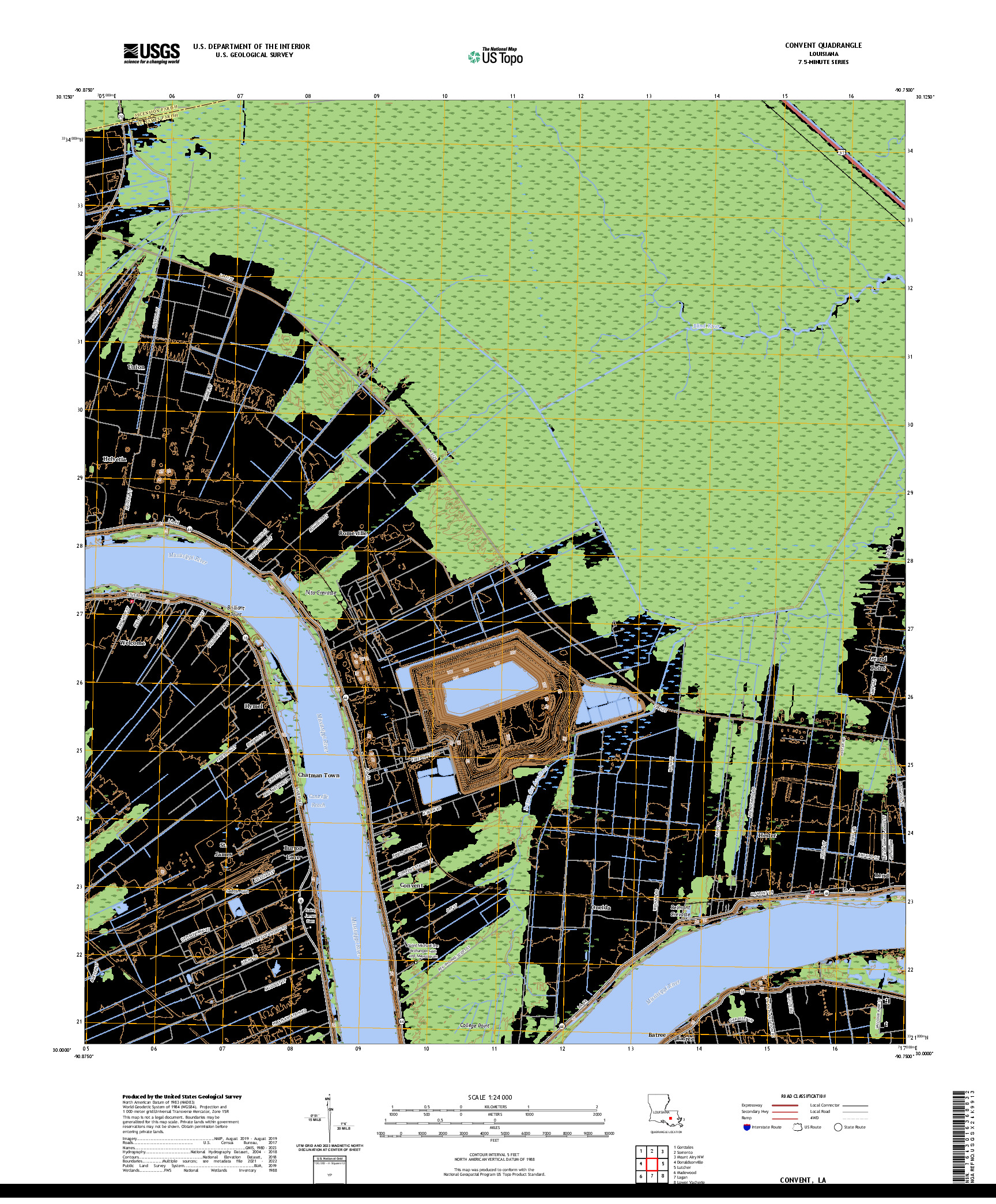US TOPO 7.5-MINUTE MAP FOR CONVENT, LA