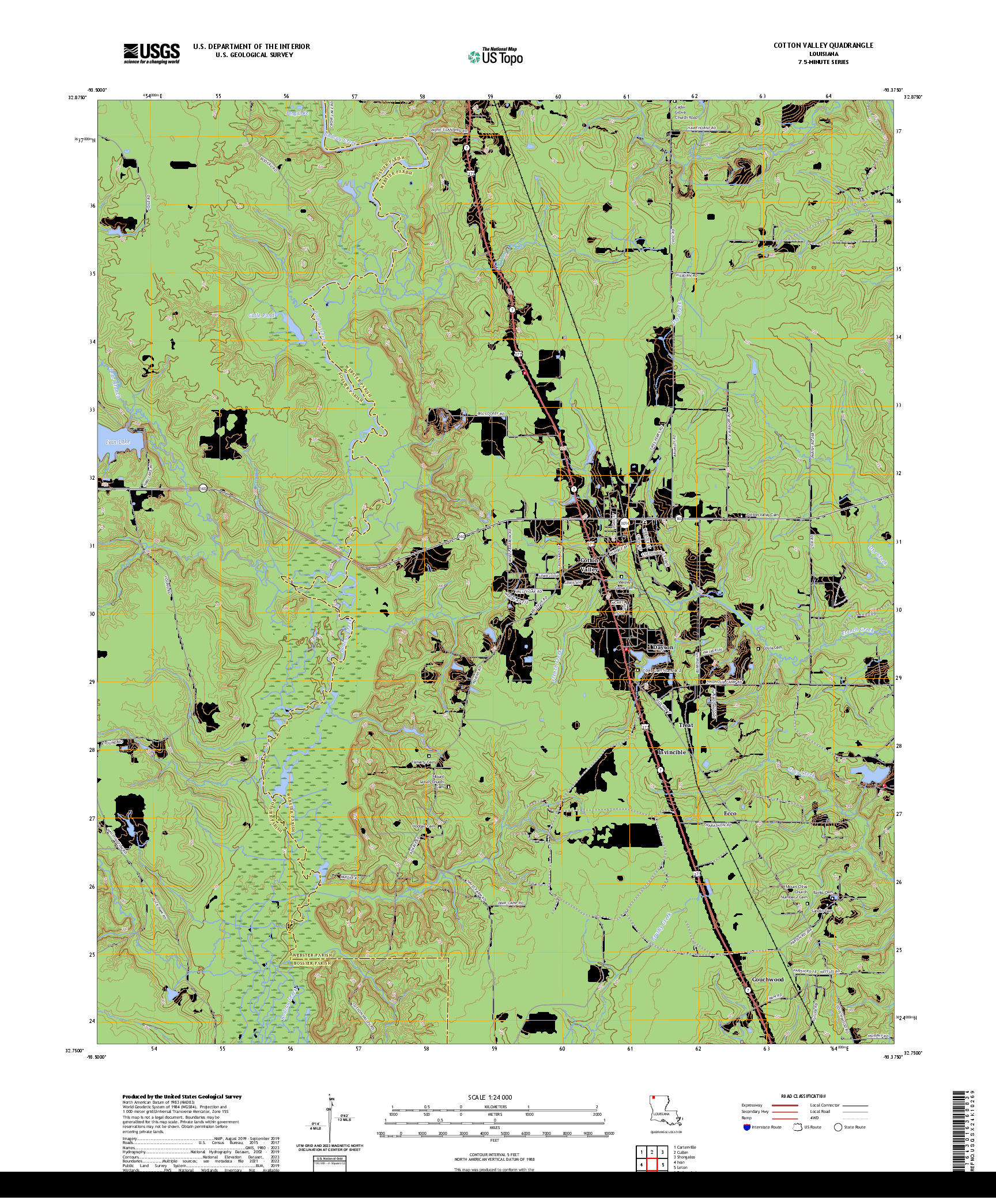 US TOPO 7.5-MINUTE MAP FOR COTTON VALLEY, LA