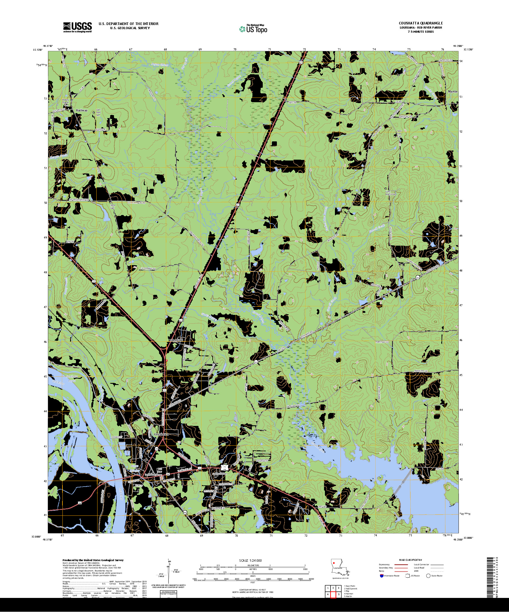US TOPO 7.5-MINUTE MAP FOR COUSHATTA, LA