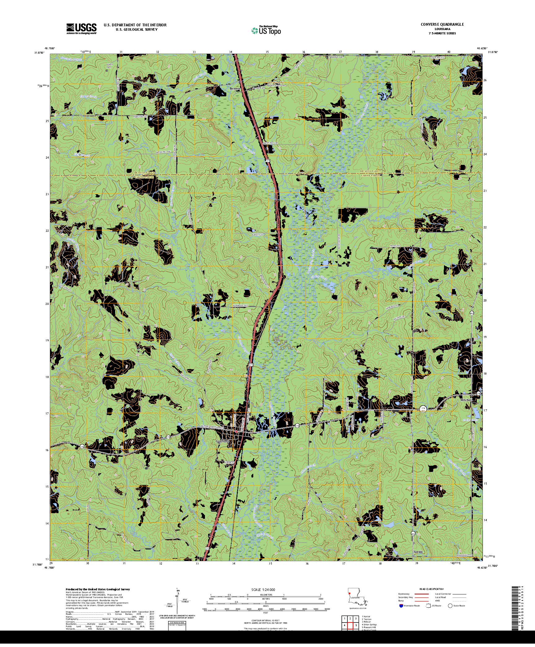 US TOPO 7.5-MINUTE MAP FOR CONVERSE, LA