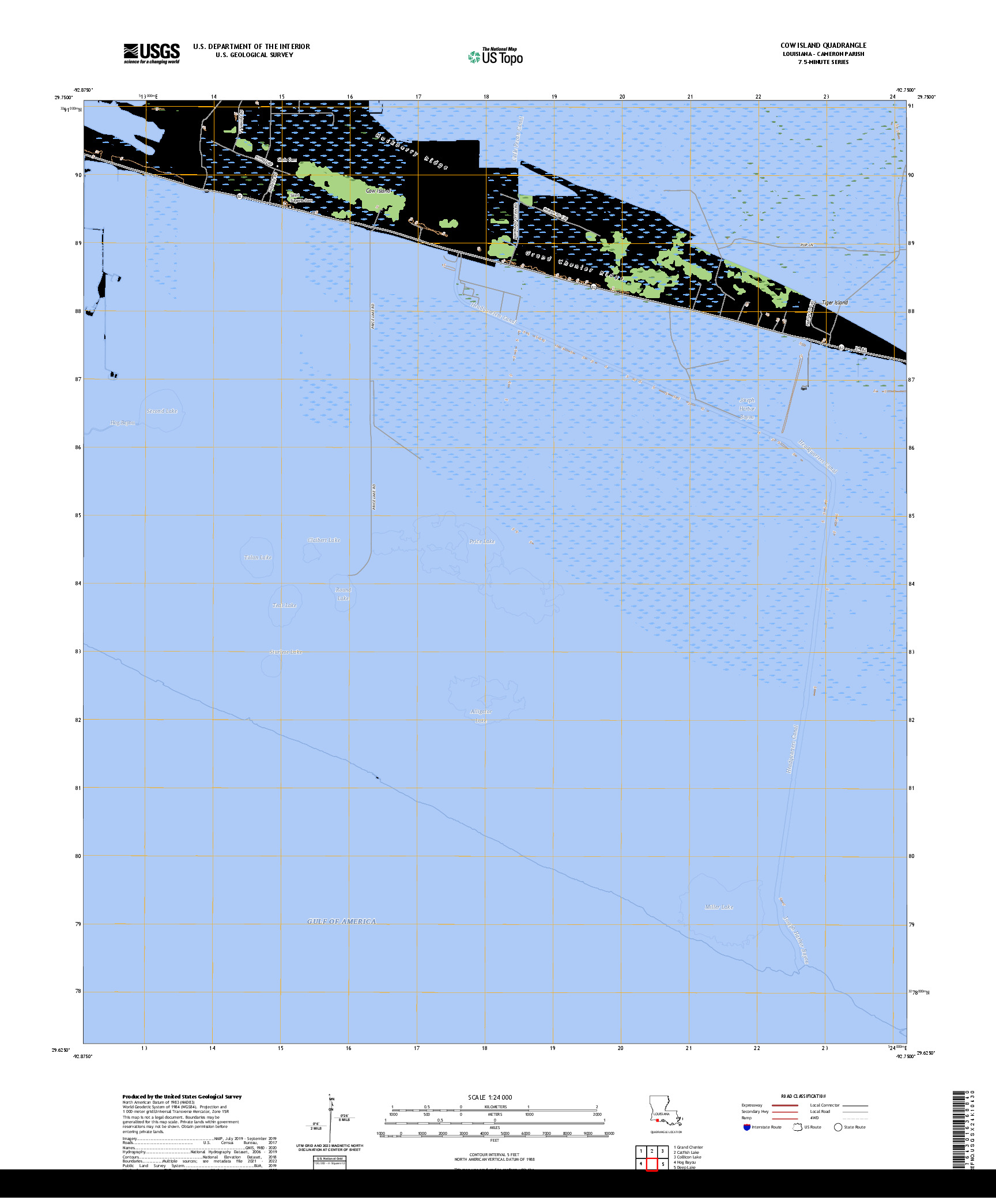 US TOPO 7.5-MINUTE MAP FOR COW ISLAND, LA