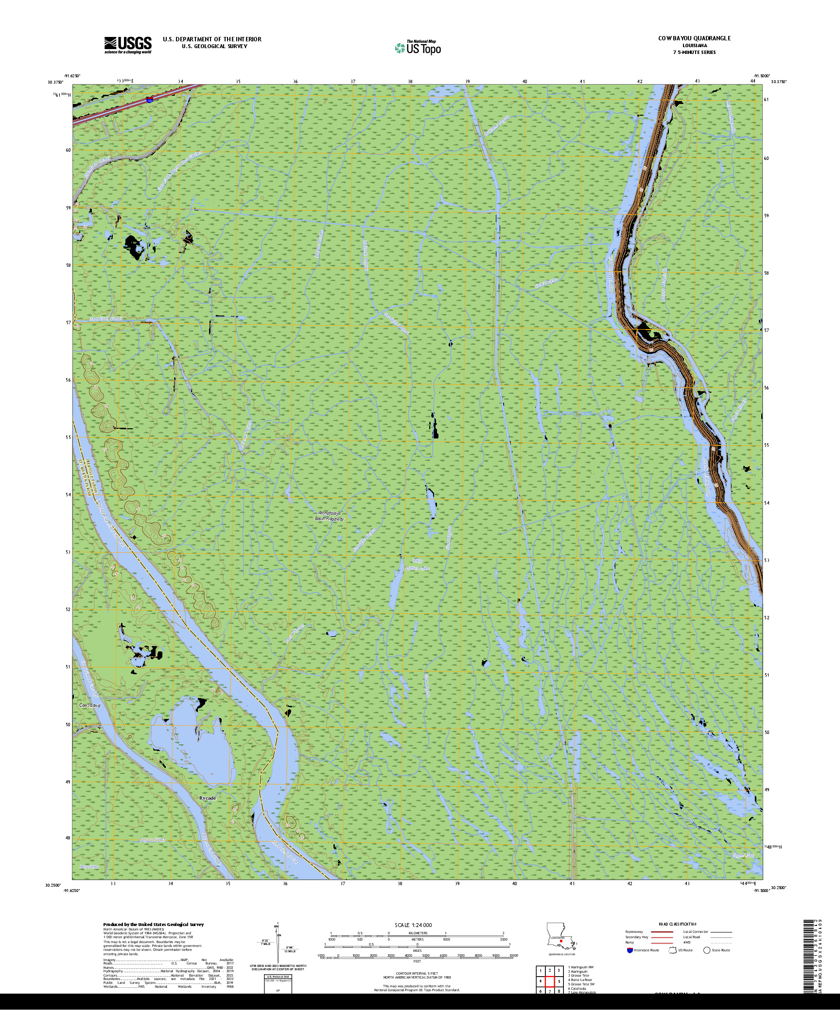US TOPO 7.5-MINUTE MAP FOR COW BAYOU, LA