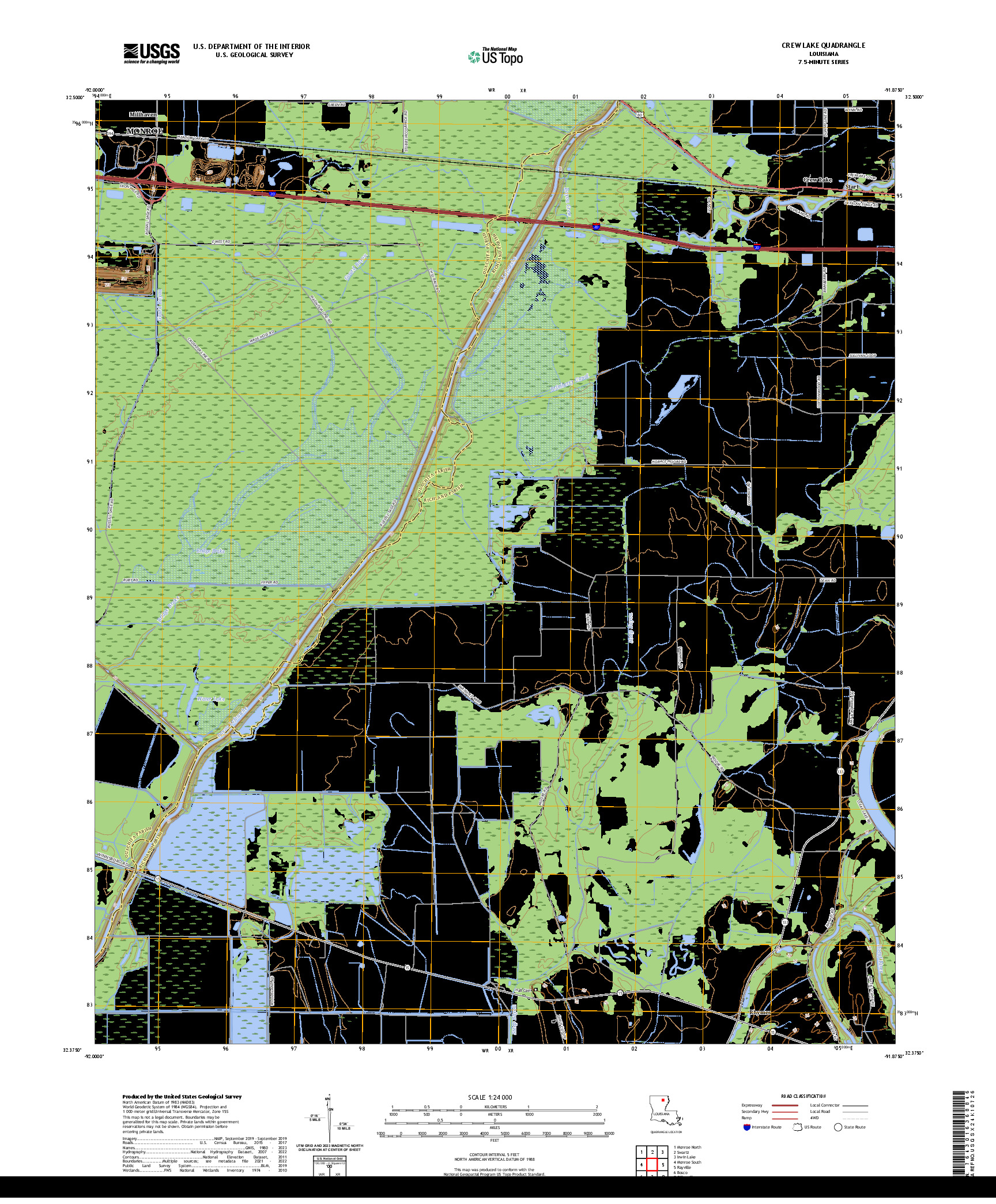 US TOPO 7.5-MINUTE MAP FOR CREW LAKE, LA