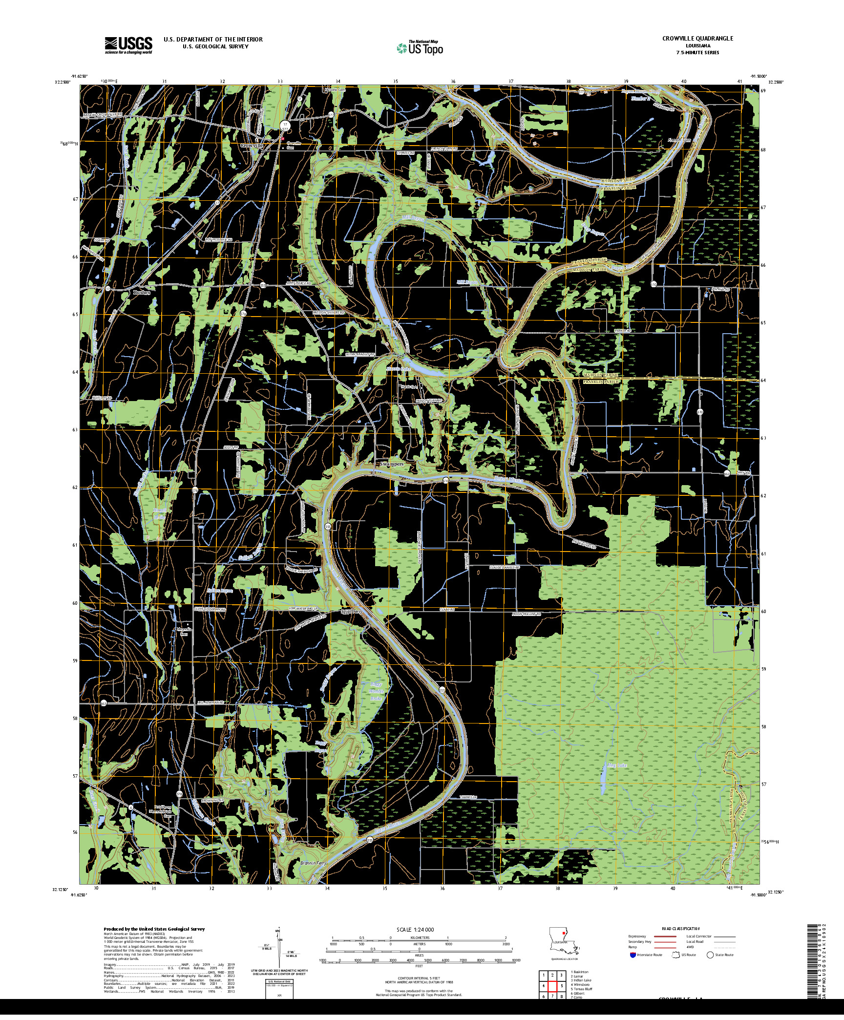 US TOPO 7.5-MINUTE MAP FOR CROWVILLE, LA