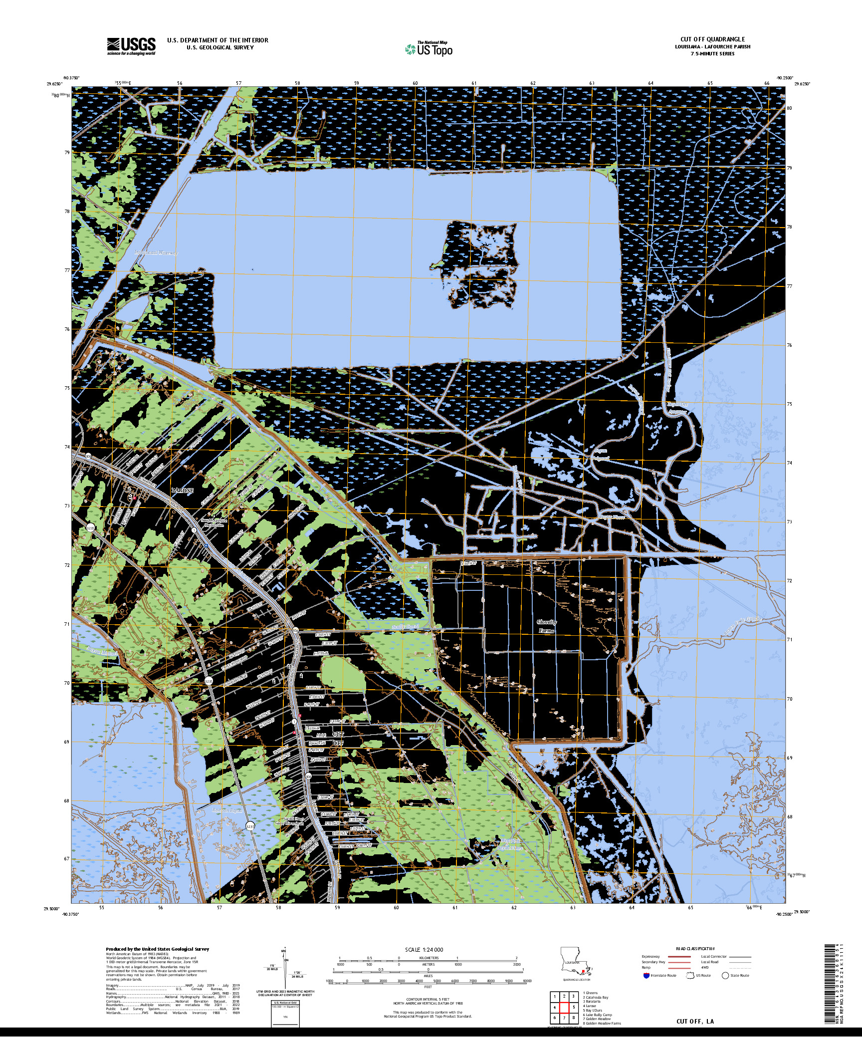 US TOPO 7.5-MINUTE MAP FOR CUT OFF, LA