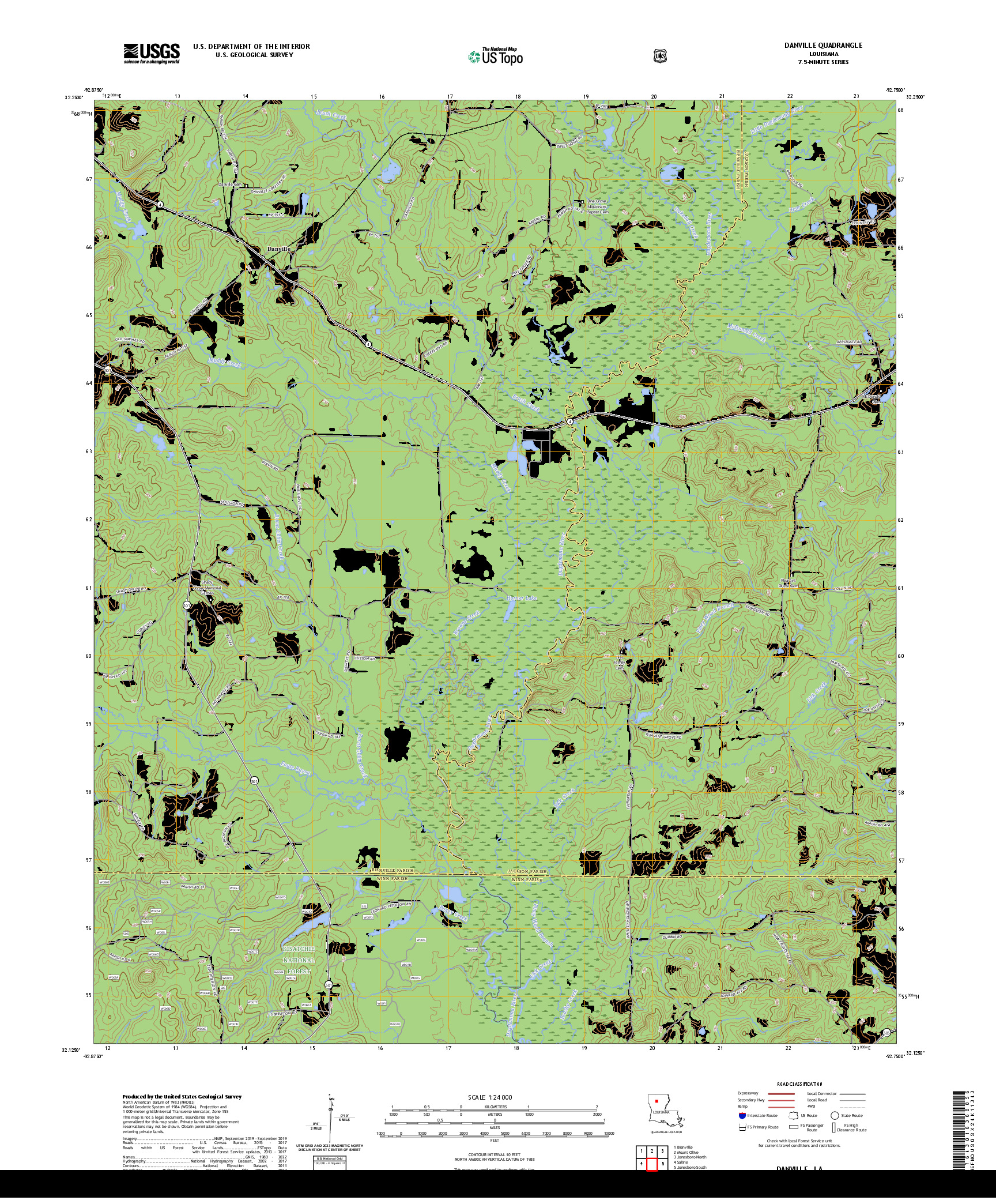 US TOPO 7.5-MINUTE MAP FOR DANVILLE, LA