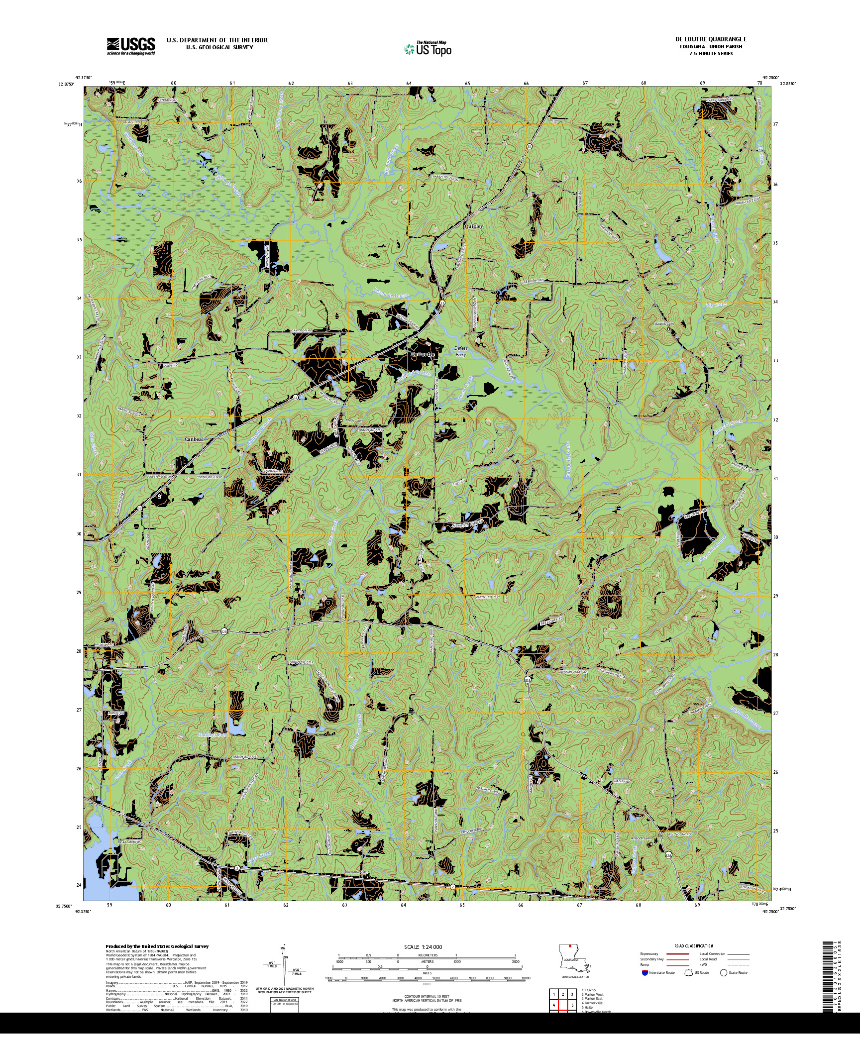 US TOPO 7.5-MINUTE MAP FOR DE LOUTRE, LA