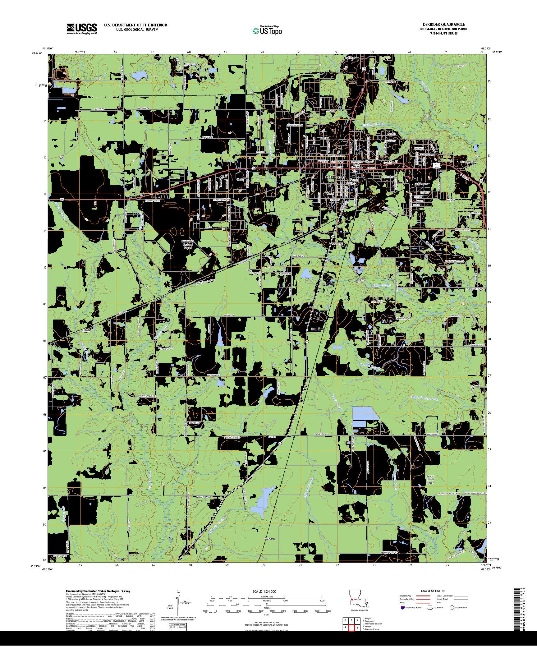 US TOPO 7.5-MINUTE MAP FOR DERIDDER, LA