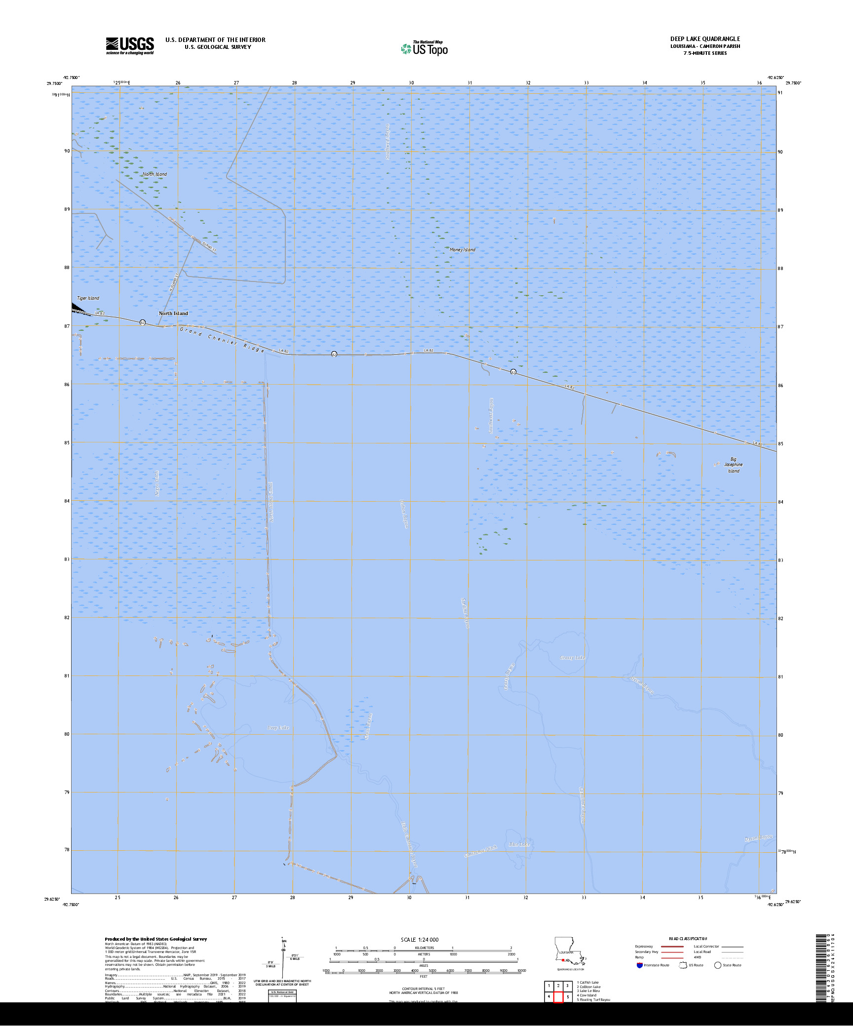 US TOPO 7.5-MINUTE MAP FOR DEEP LAKE, LA