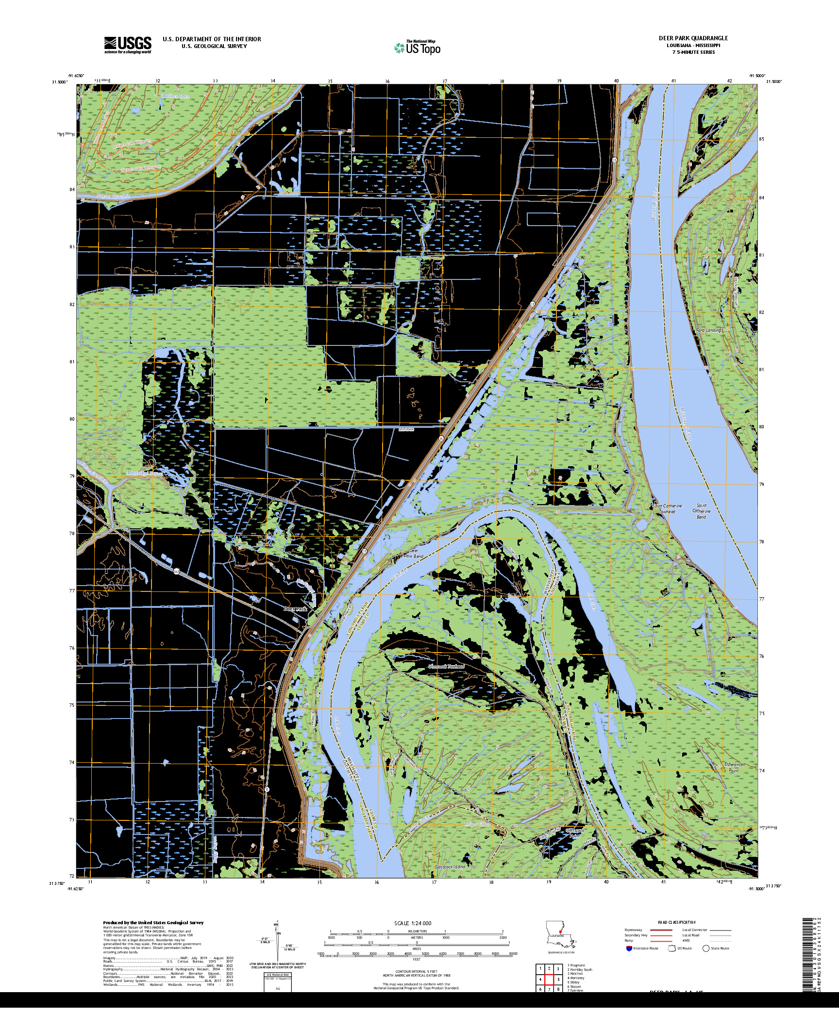 US TOPO 7.5-MINUTE MAP FOR DEER PARK, LA,MS