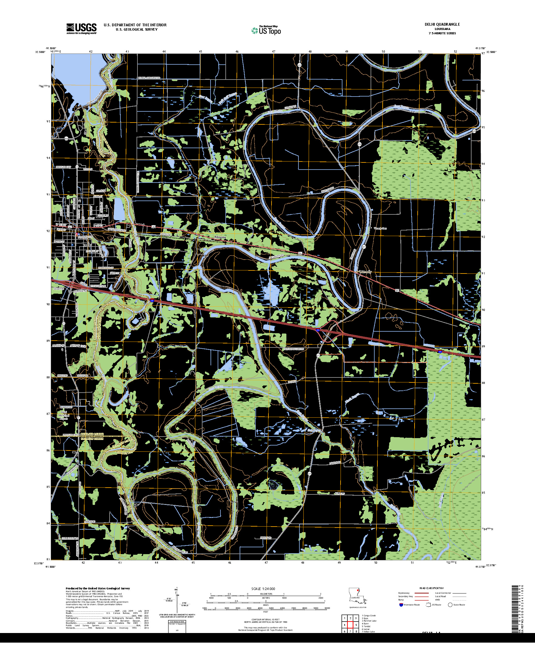 US TOPO 7.5-MINUTE MAP FOR DELHI, LA