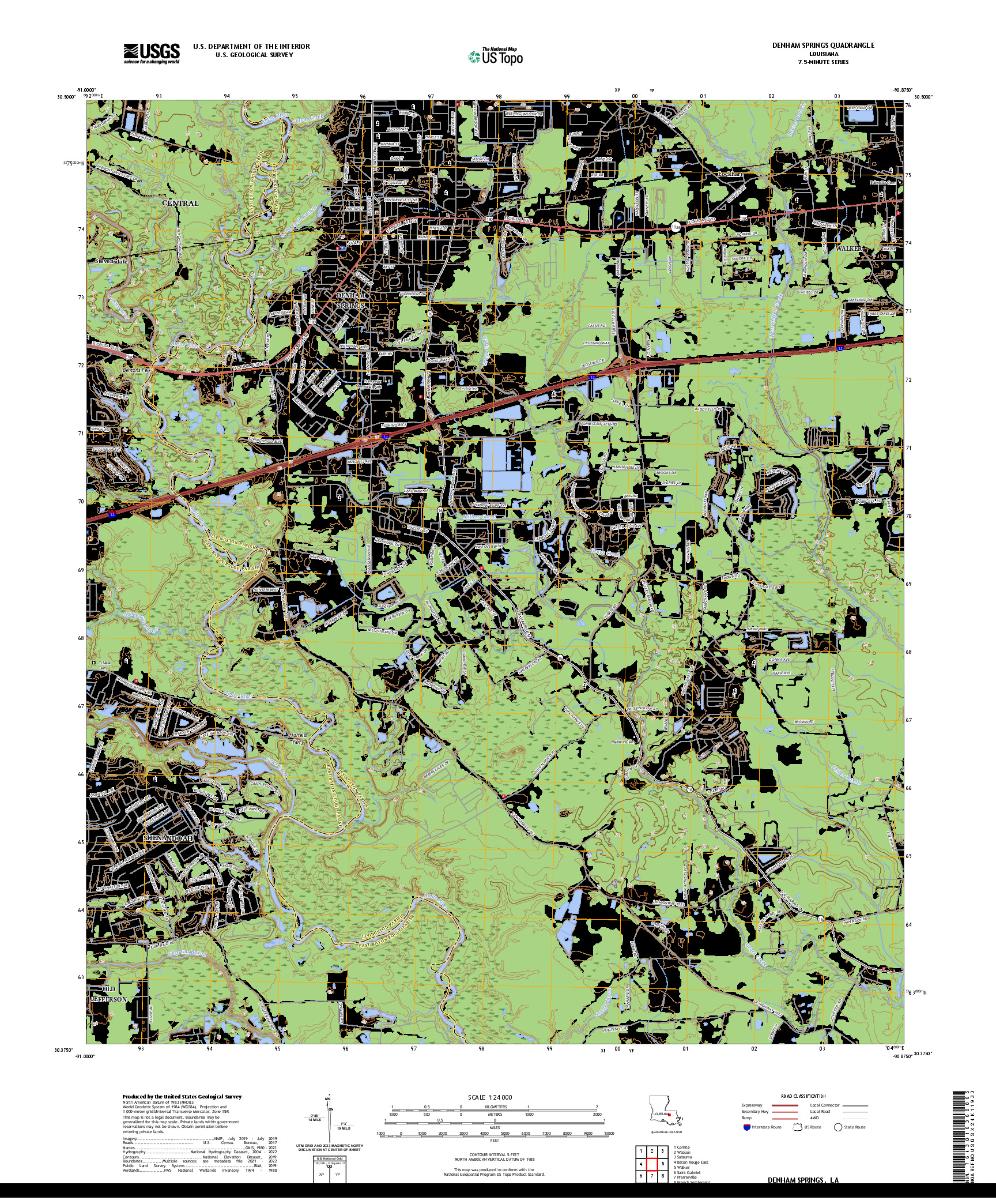 US TOPO 7.5-MINUTE MAP FOR DENHAM SPRINGS, LA