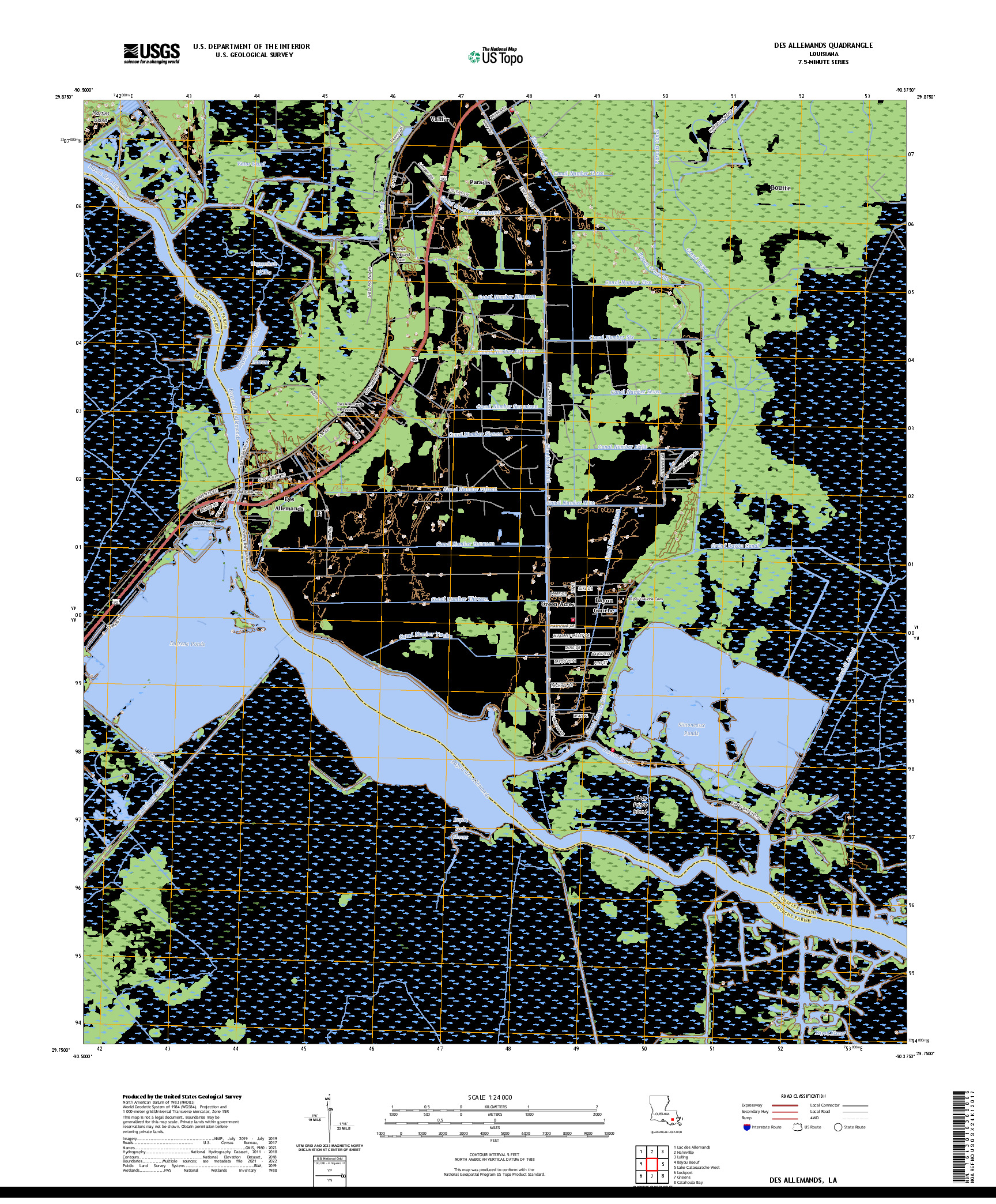 US TOPO 7.5-MINUTE MAP FOR DES ALLEMANDS, LA